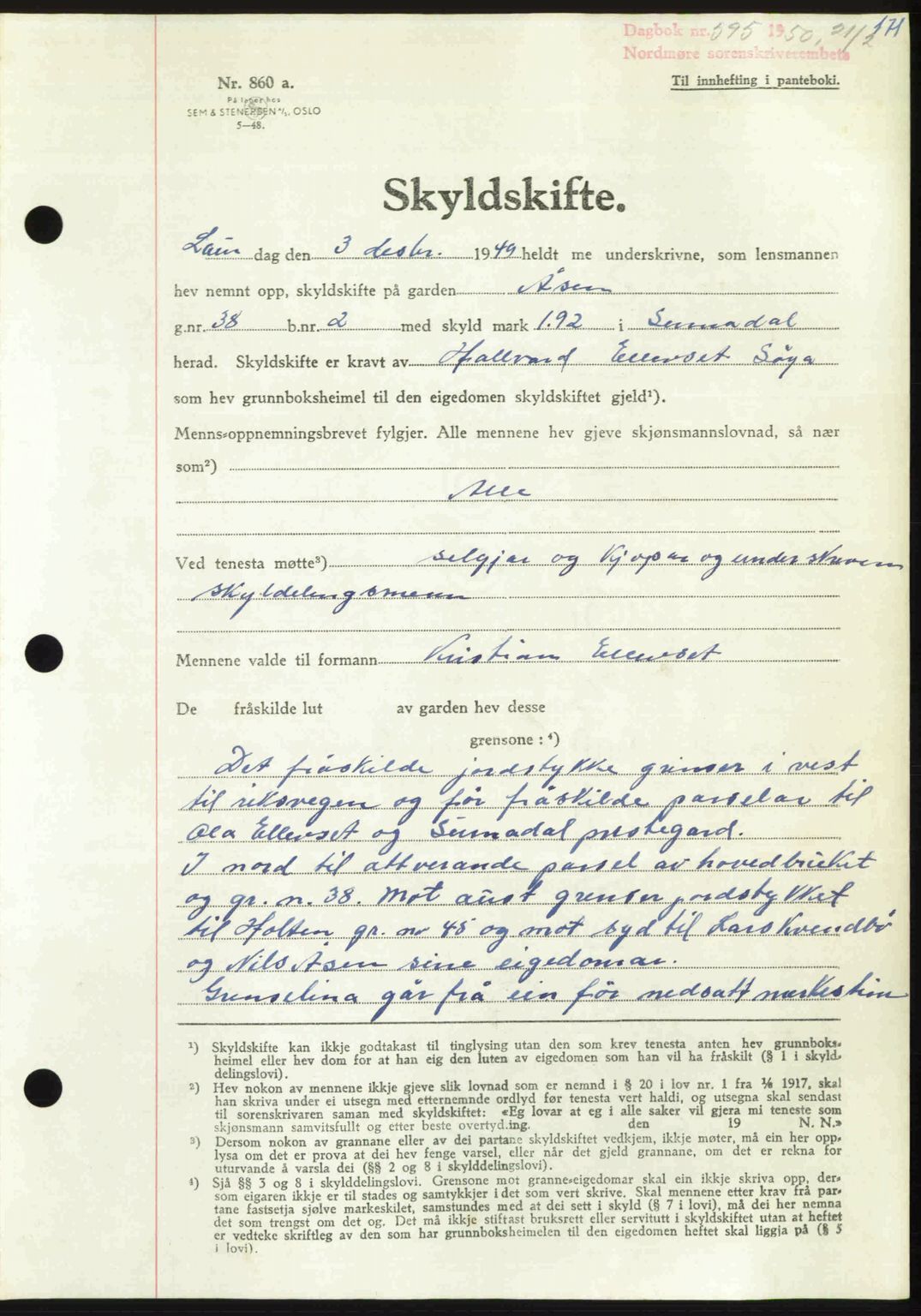 Nordmøre sorenskriveri, AV/SAT-A-4132/1/2/2Ca: Mortgage book no. A114, 1950-1950, Diary no: : 595/1950