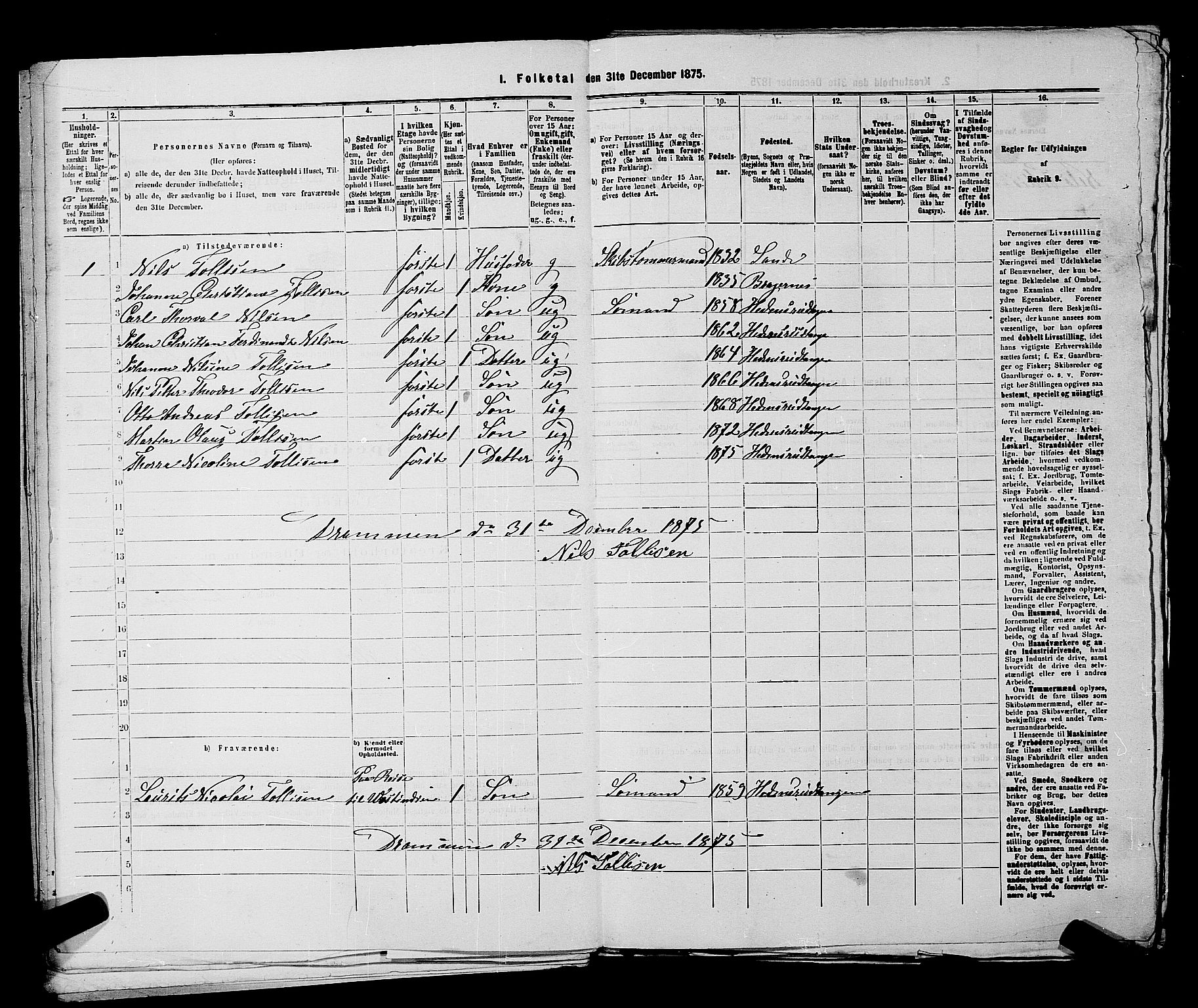 SAKO, 1875 census for 0602 Drammen, 1875, p. 3769