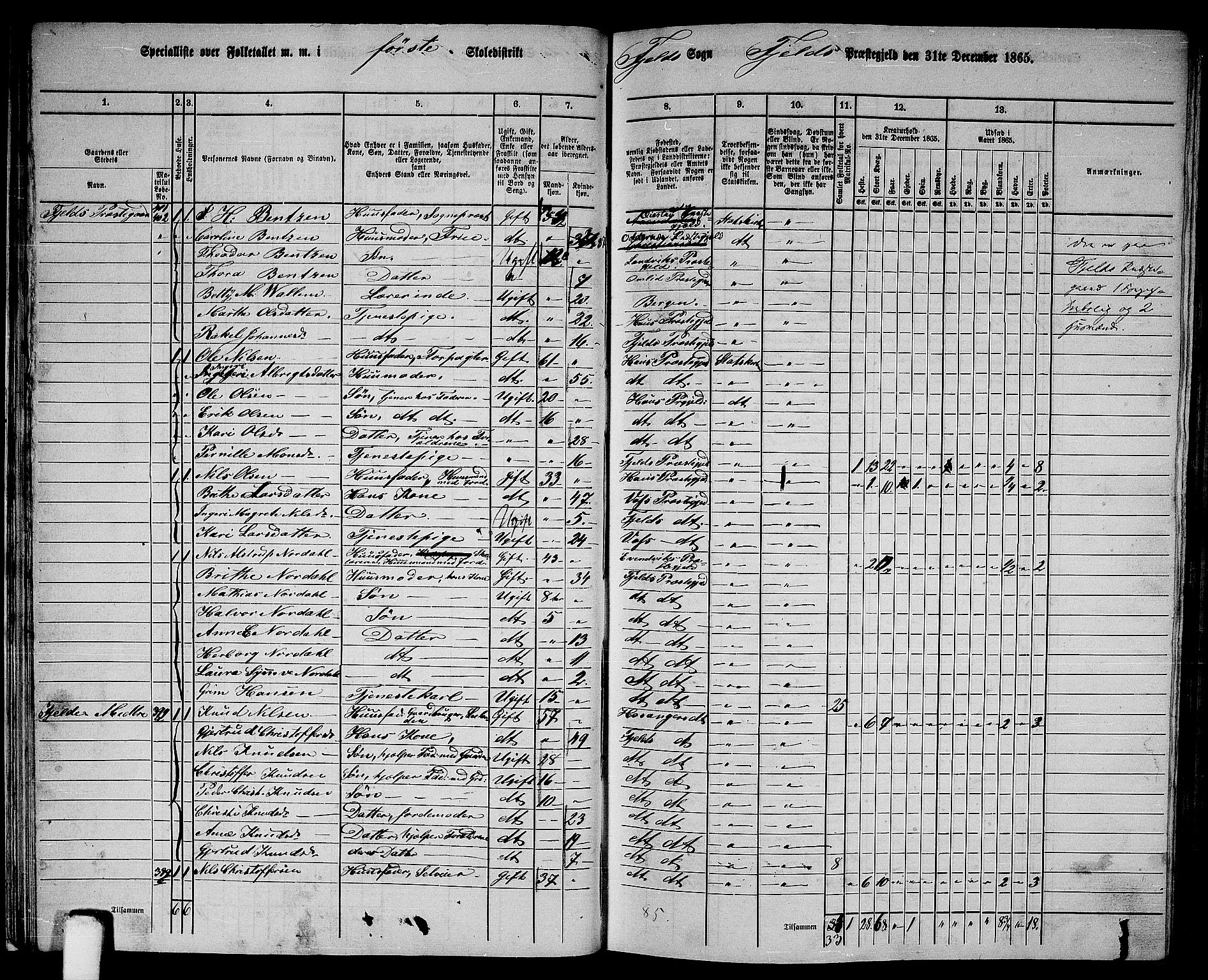 RA, 1865 census for Fjell, 1865, p. 22