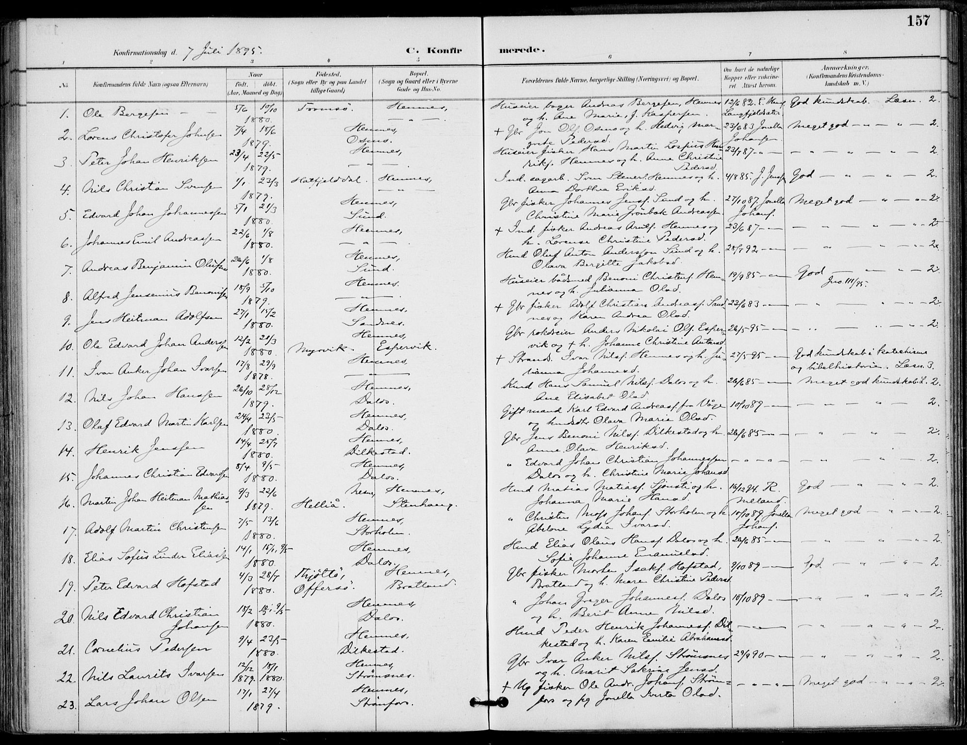 Ministerialprotokoller, klokkerbøker og fødselsregistre - Nordland, SAT/A-1459/825/L0362: Parish register (official) no. 825A16, 1886-1908, p. 157