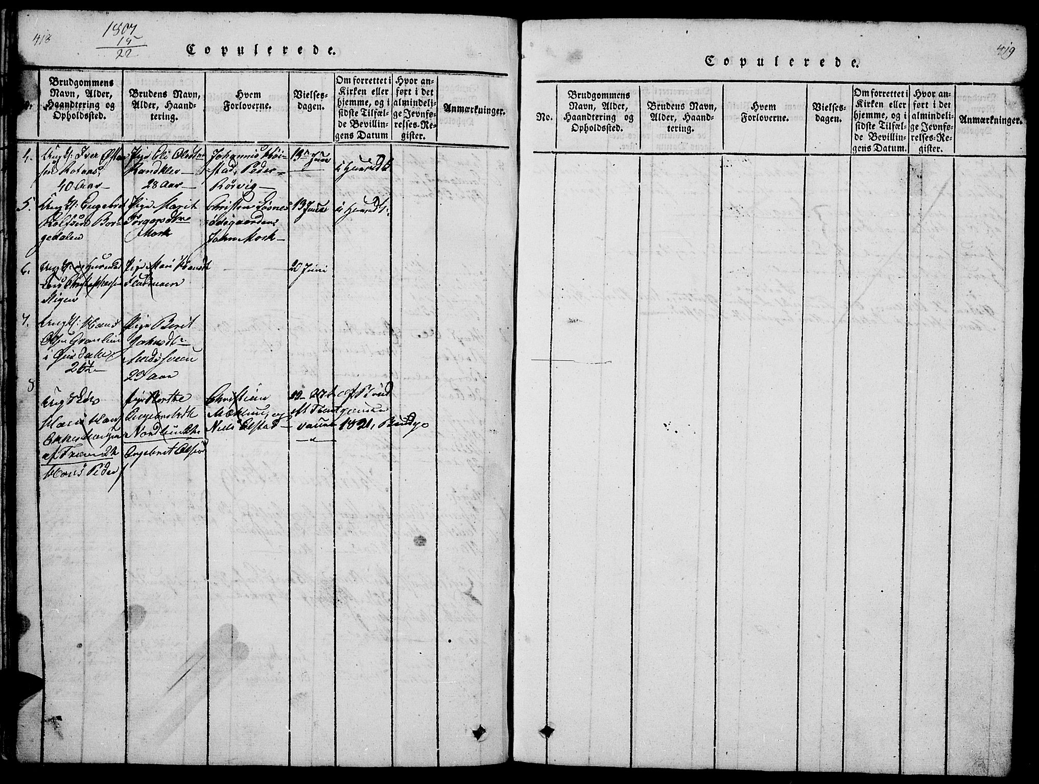 Ringebu prestekontor, SAH/PREST-082/H/Ha/Hab/L0001: Parish register (copy) no. 1, 1821-1839, p. 418-419