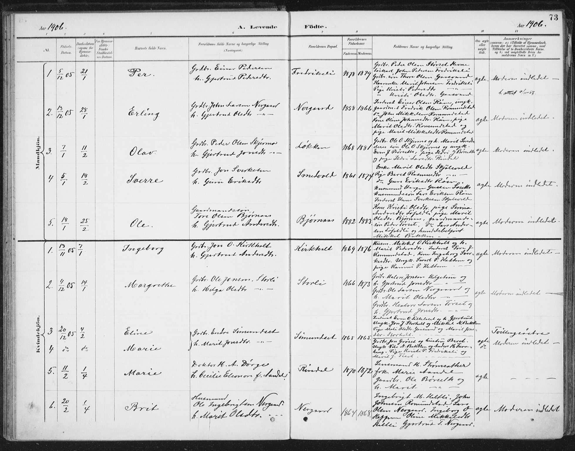 Ministerialprotokoller, klokkerbøker og fødselsregistre - Møre og Romsdal, AV/SAT-A-1454/598/L1072: Parish register (official) no. 598A06, 1896-1910, p. 73