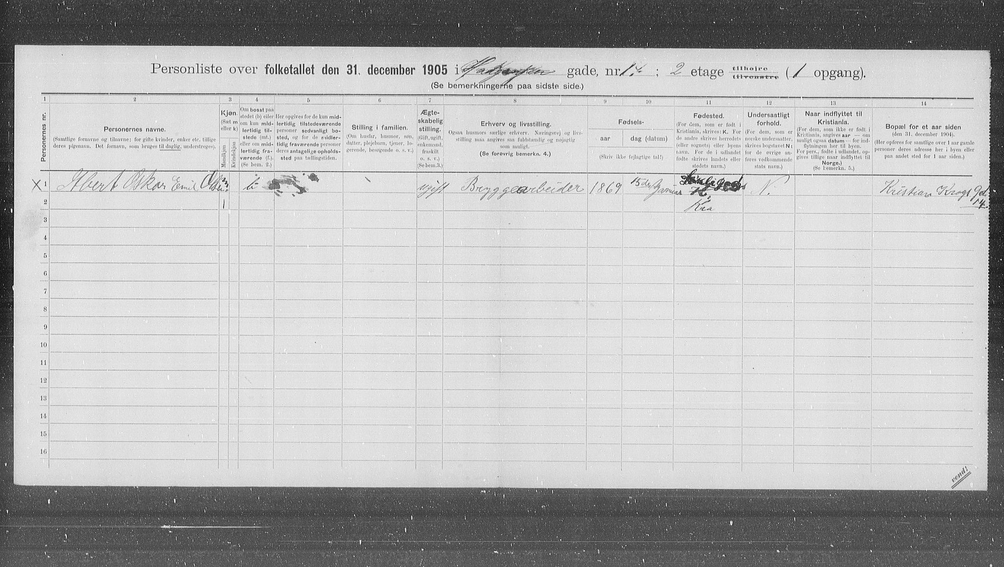 OBA, Municipal Census 1905 for Kristiania, 1905, p. 22516