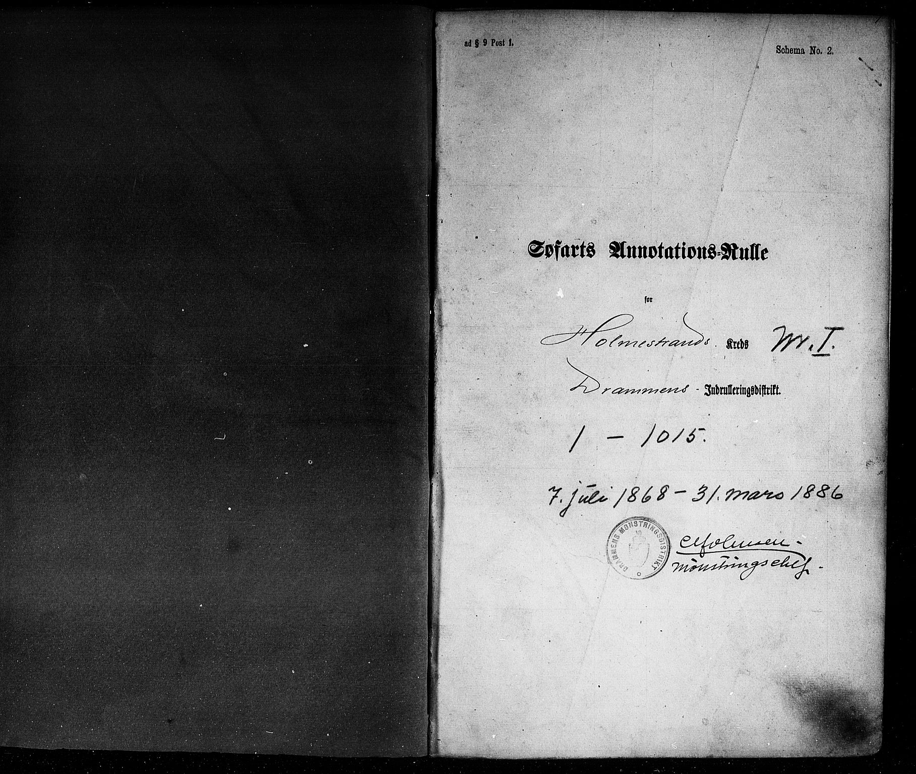 Holmestrand innrulleringskontor, SAKO/A-1151/F/Fb/L0001: Annotasjonsrulle, 1868-1886, p. 2