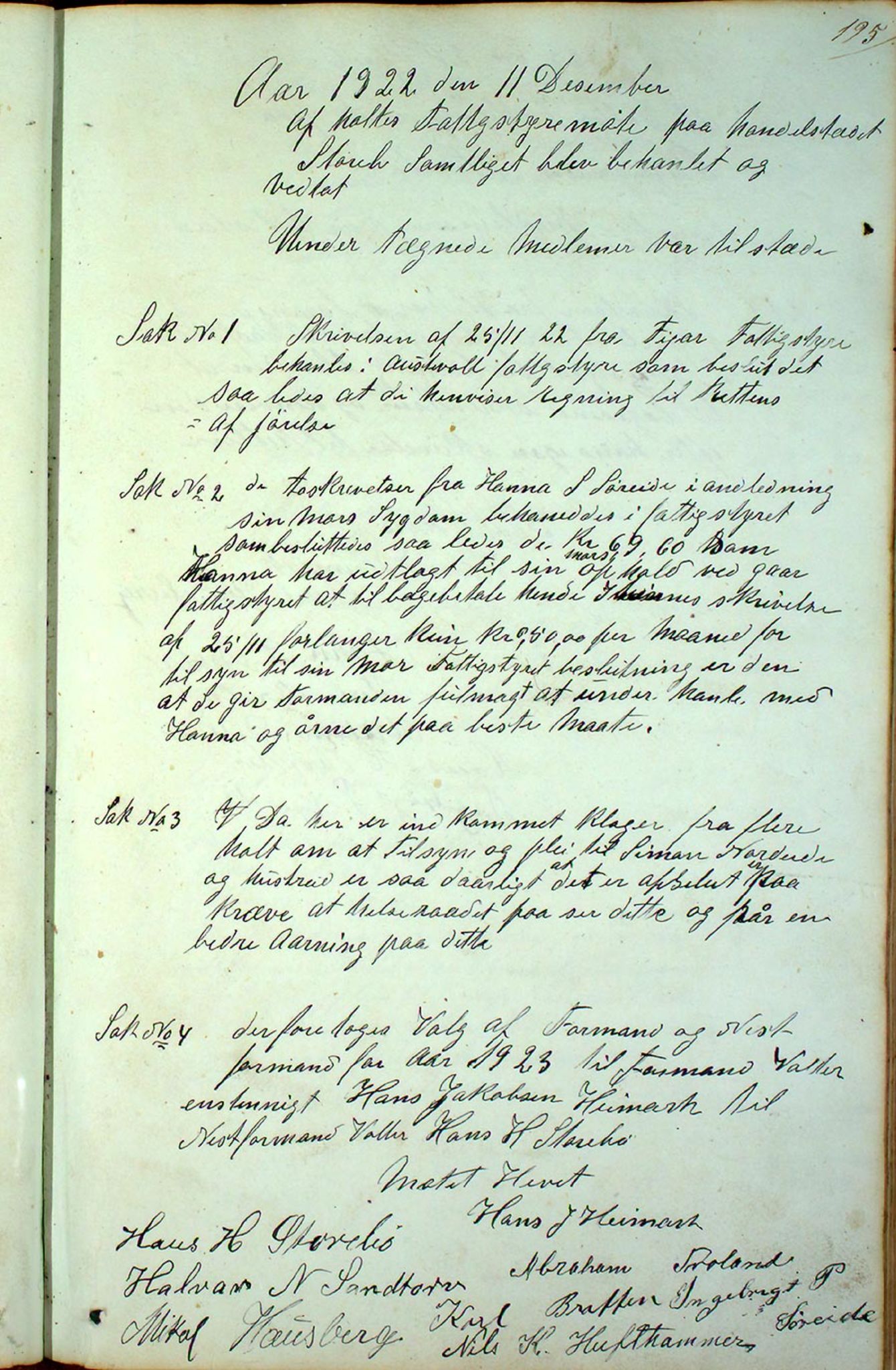 Austevoll kommune. Fattigstyret, IKAH/1244-311/A/Aa/L0001a: Møtebok for Austevoll sokn fattigkommisjon , 1846-1922, p. 195a