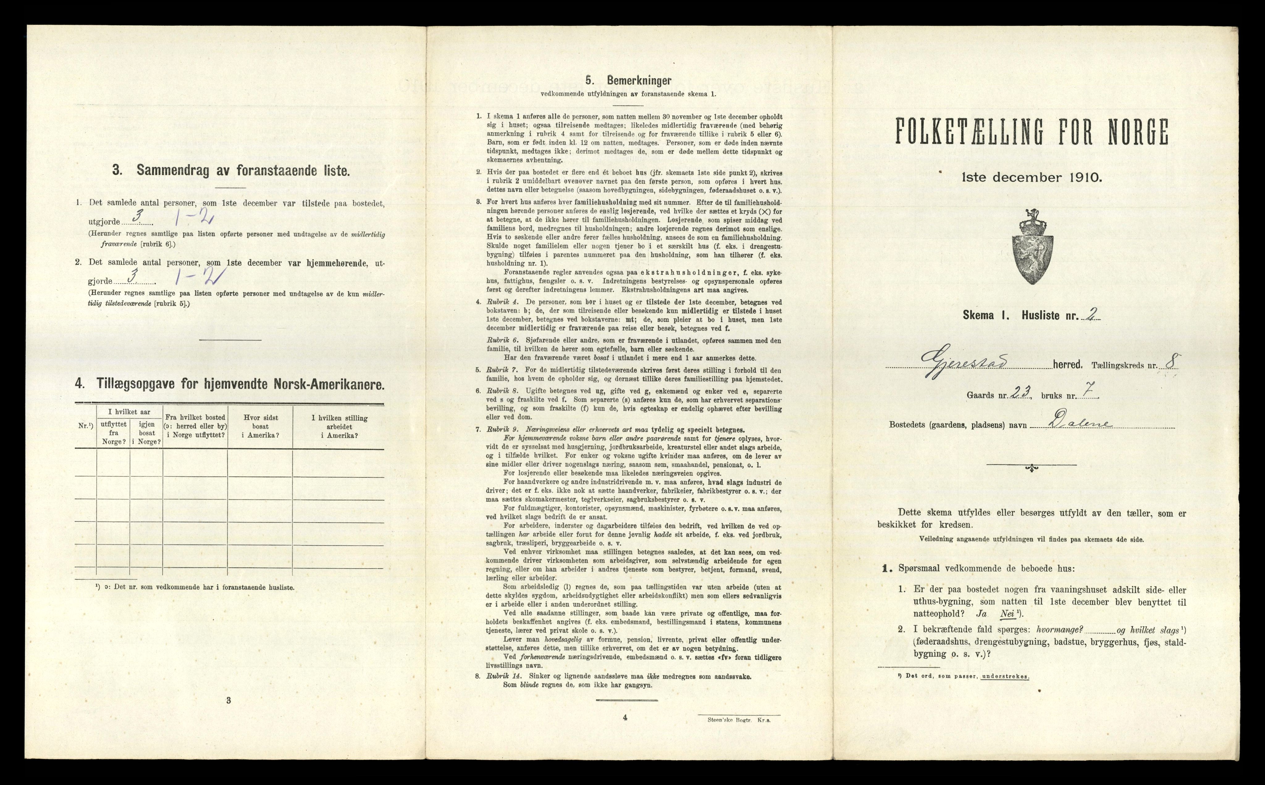 RA, 1910 census for Gjerstad, 1910, p. 631