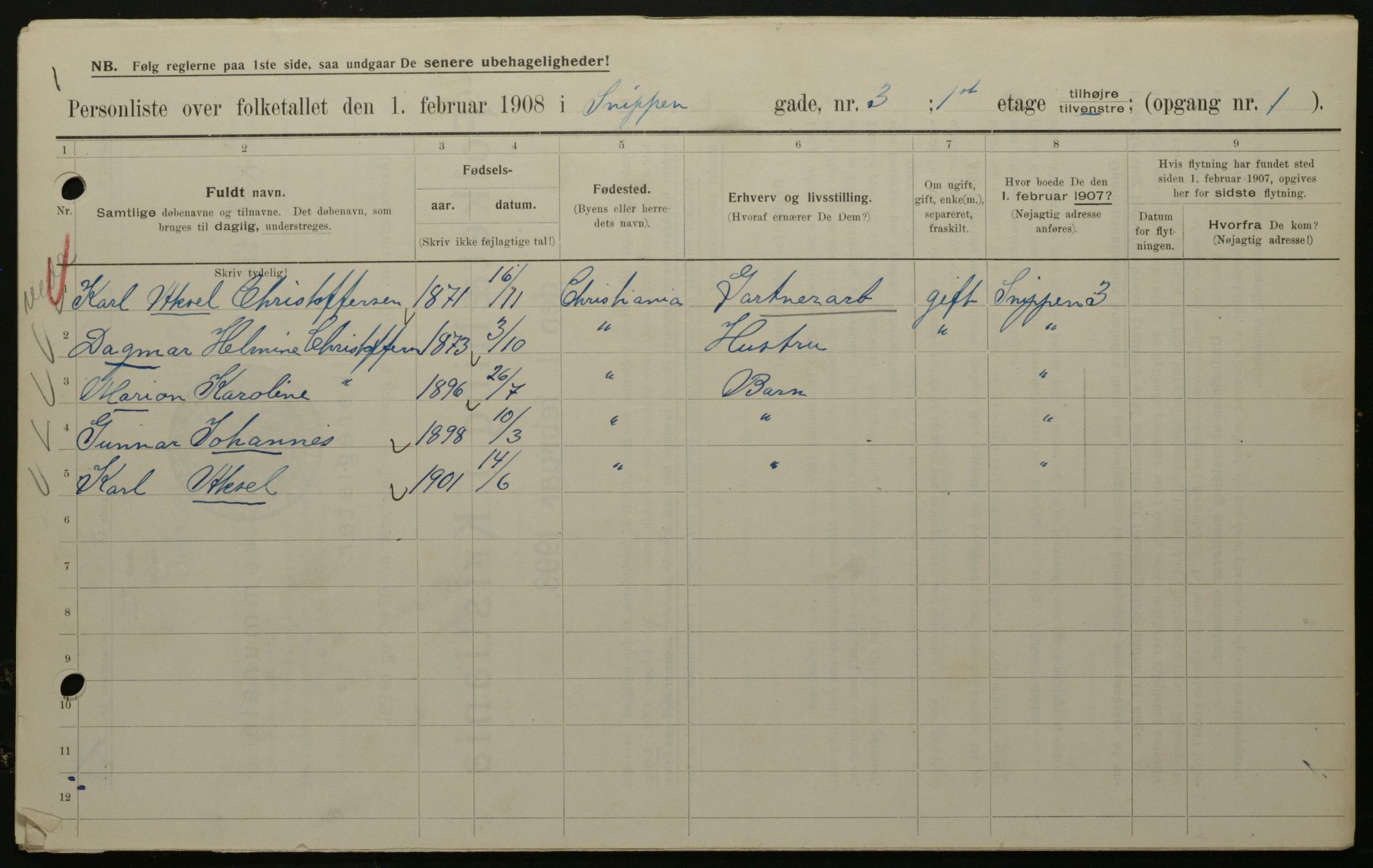 OBA, Municipal Census 1908 for Kristiania, 1908, p. 88184