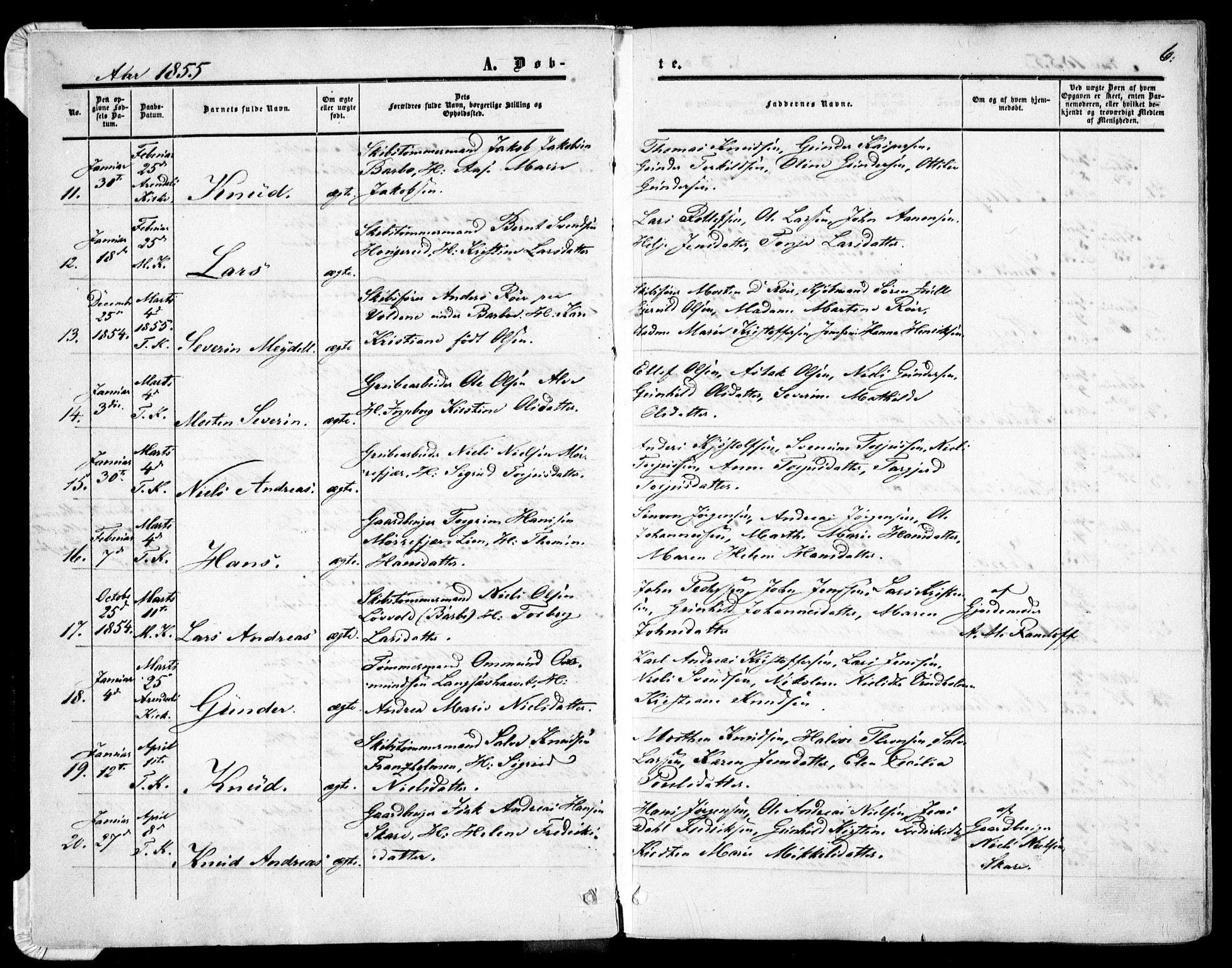Tromøy sokneprestkontor, AV/SAK-1111-0041/F/Fa/L0006: Parish register (official) no. A 6, 1855-1863, p. 6