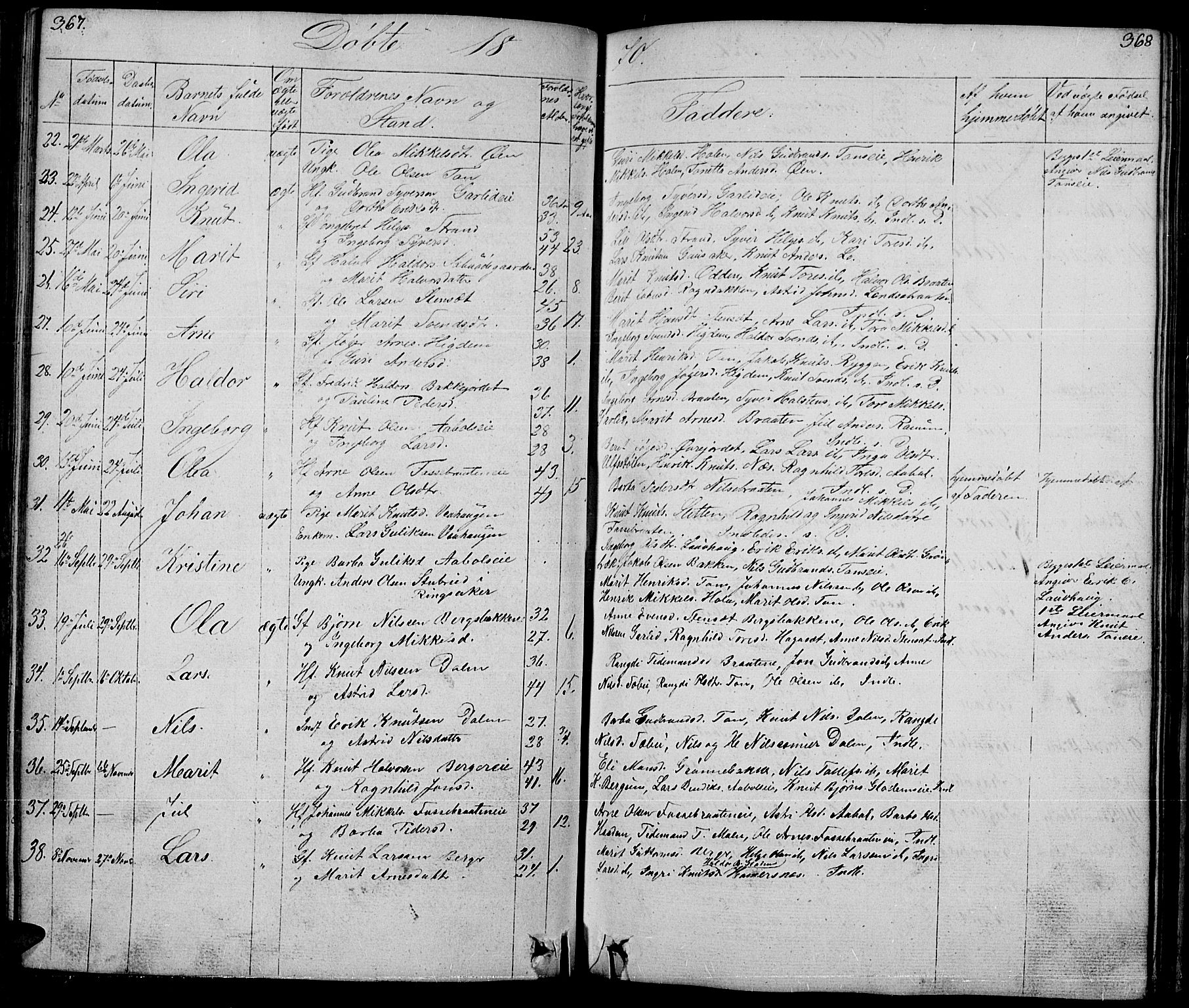 Nord-Aurdal prestekontor, AV/SAH-PREST-132/H/Ha/Hab/L0001: Parish register (copy) no. 1, 1834-1887, p. 367-368