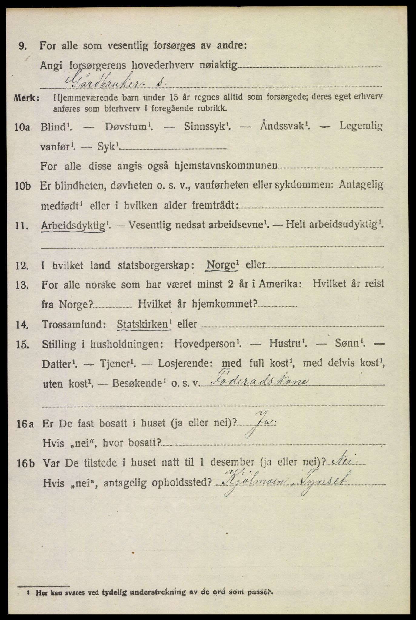 SAH, 1920 census for Tynset, 1920, p. 5523