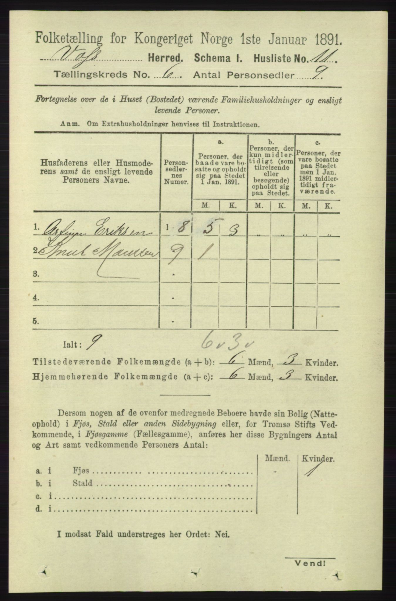 RA, 1891 census for 1235 Voss, 1891, p. 3227