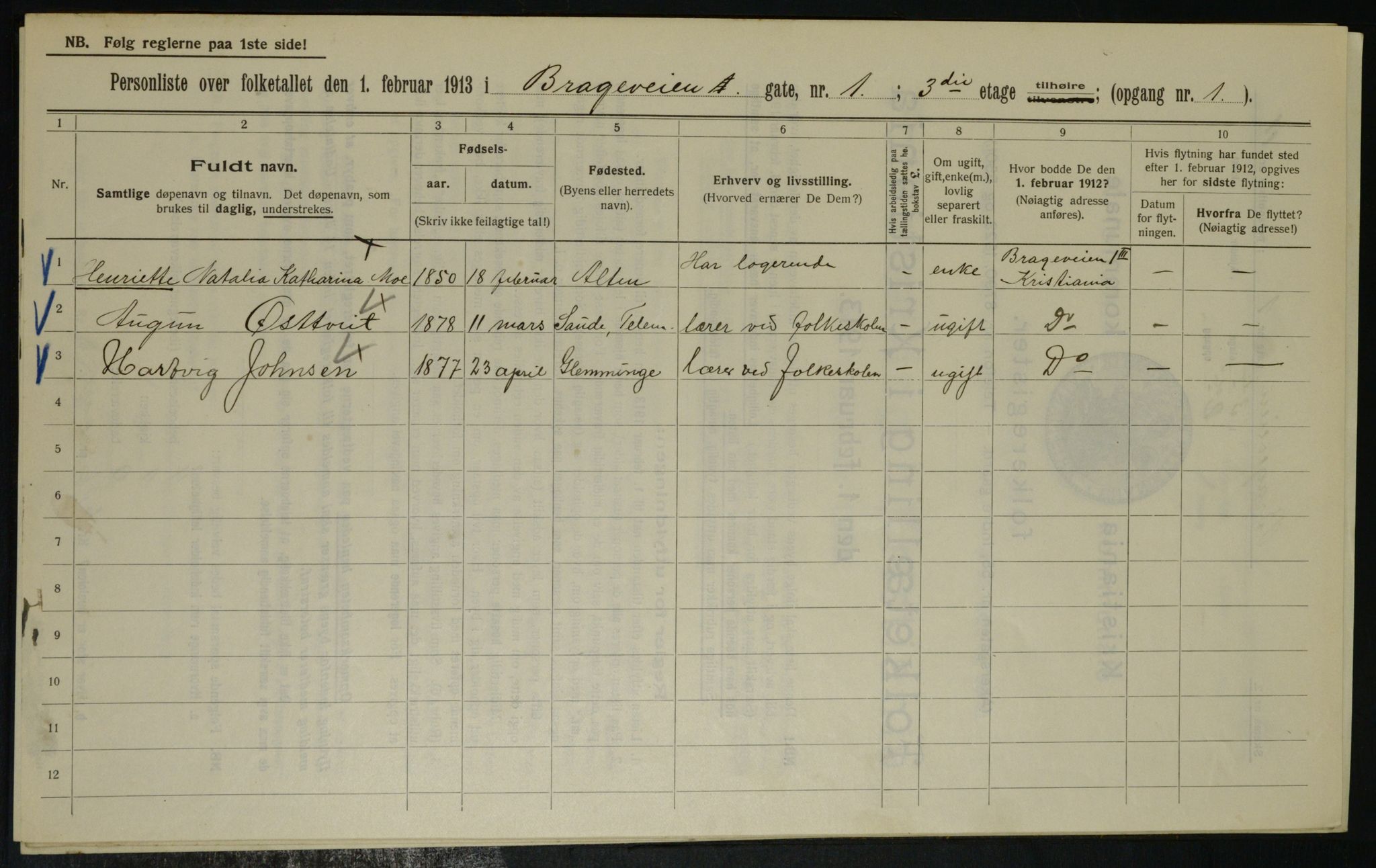 OBA, Municipal Census 1913 for Kristiania, 1913, p. 7955