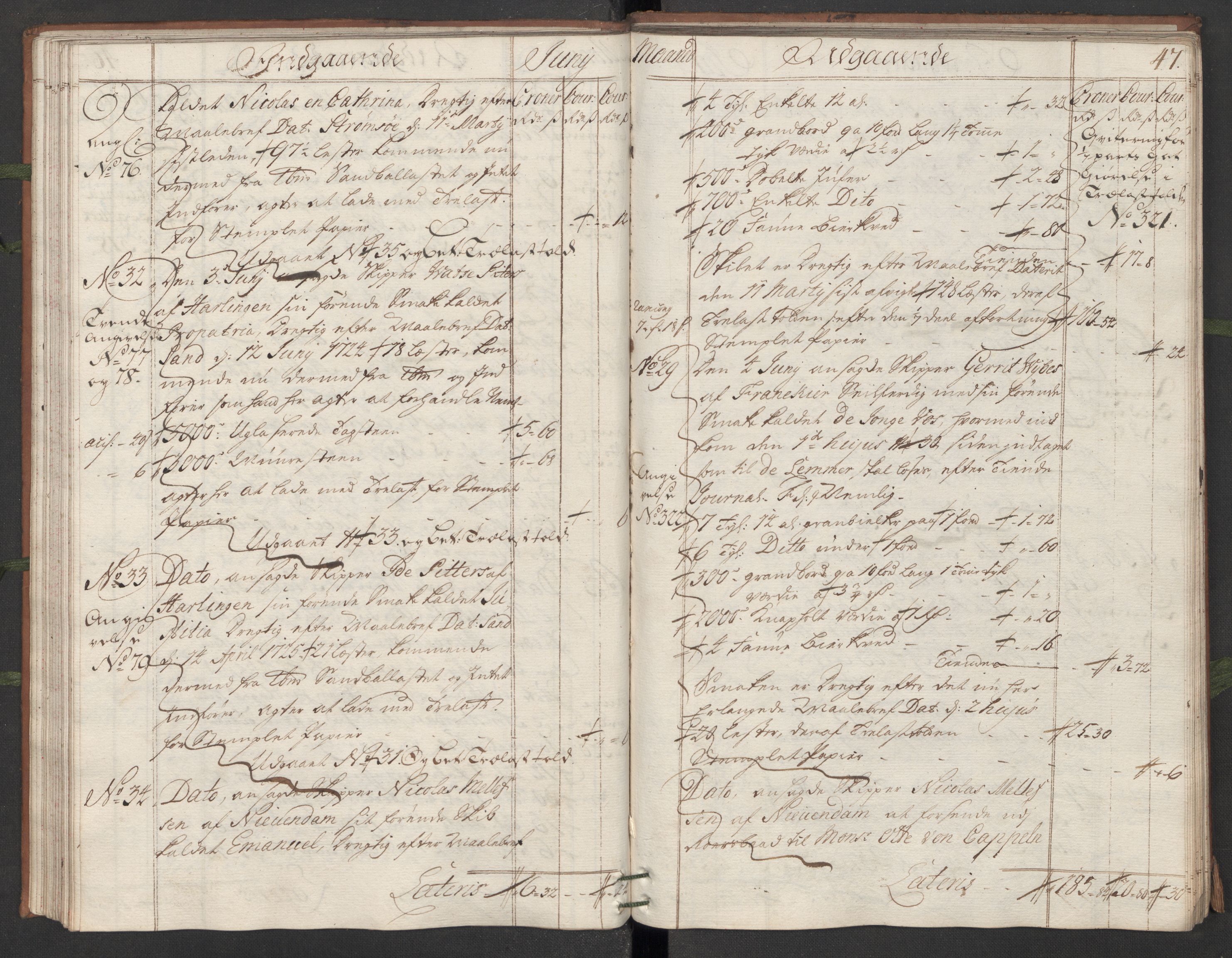 Generaltollkammeret, tollregnskaper, AV/RA-EA-5490/R07/L0010/0001: Tollregnskaper Sand / Hovedtollbok, 1733, p. 46b-47a