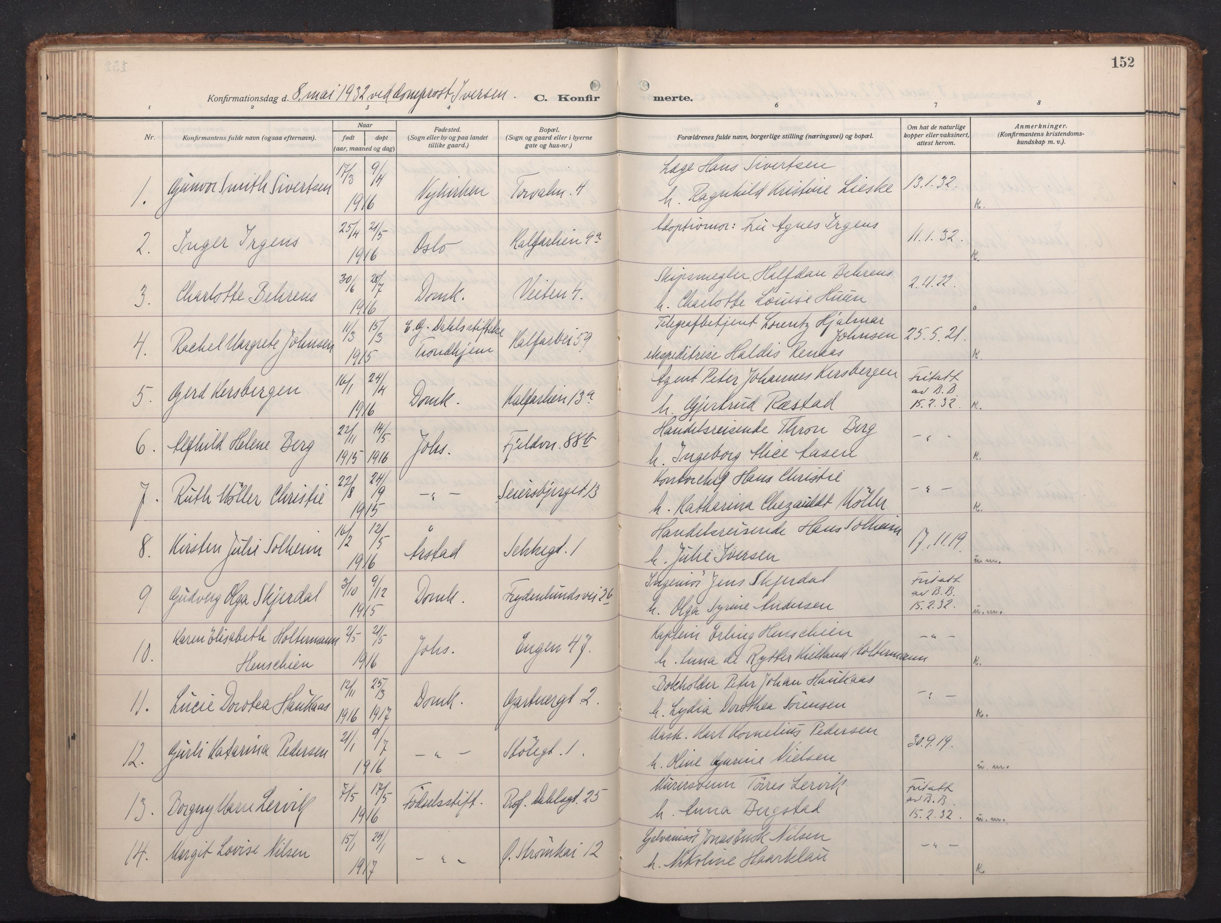 Domkirken sokneprestembete, SAB/A-74801/H/Haa: Parish register (official) no. C 8, 1930-1957, p. 151b-152a
