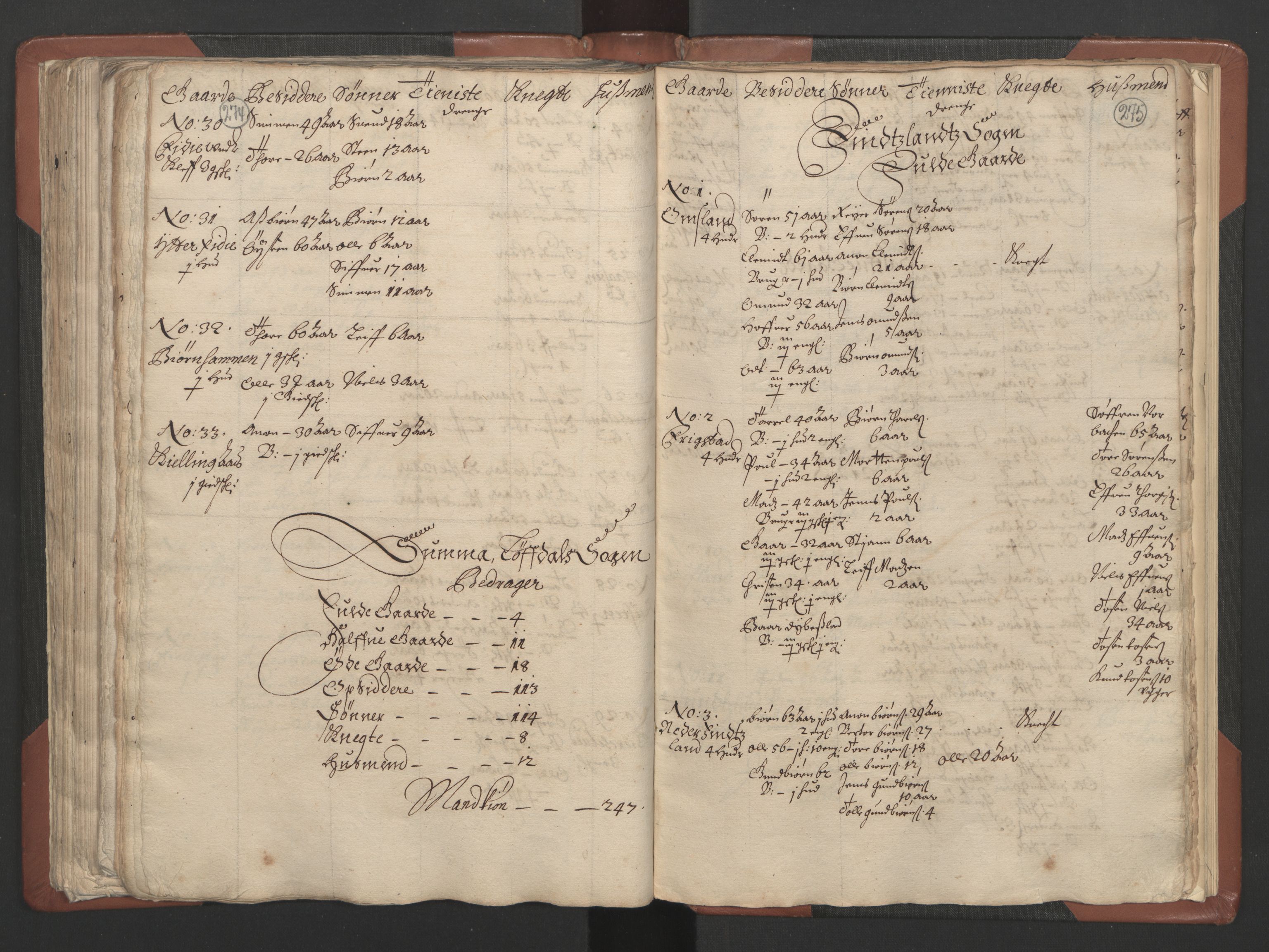 RA, Bailiff's Census 1664-1666, no. 9: Mandal len, 1664-1666, p. 274-275