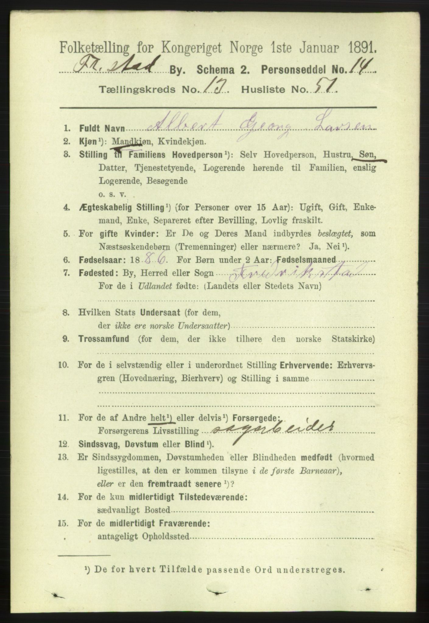 RA, 1891 census for 0103 Fredrikstad, 1891, p. 15145