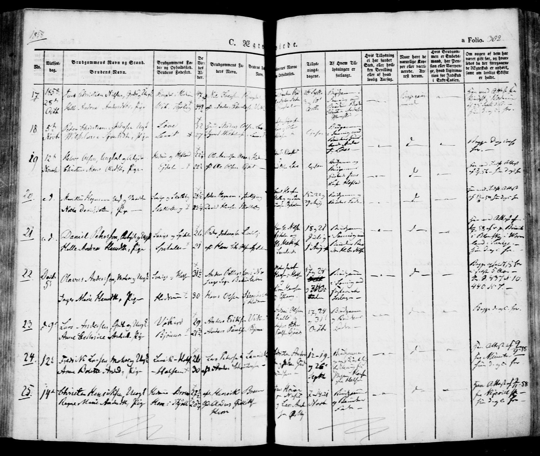 Tjølling kirkebøker, SAKO/A-60/F/Fa/L0006: Parish register (official) no. 6, 1835-1859, p. 302