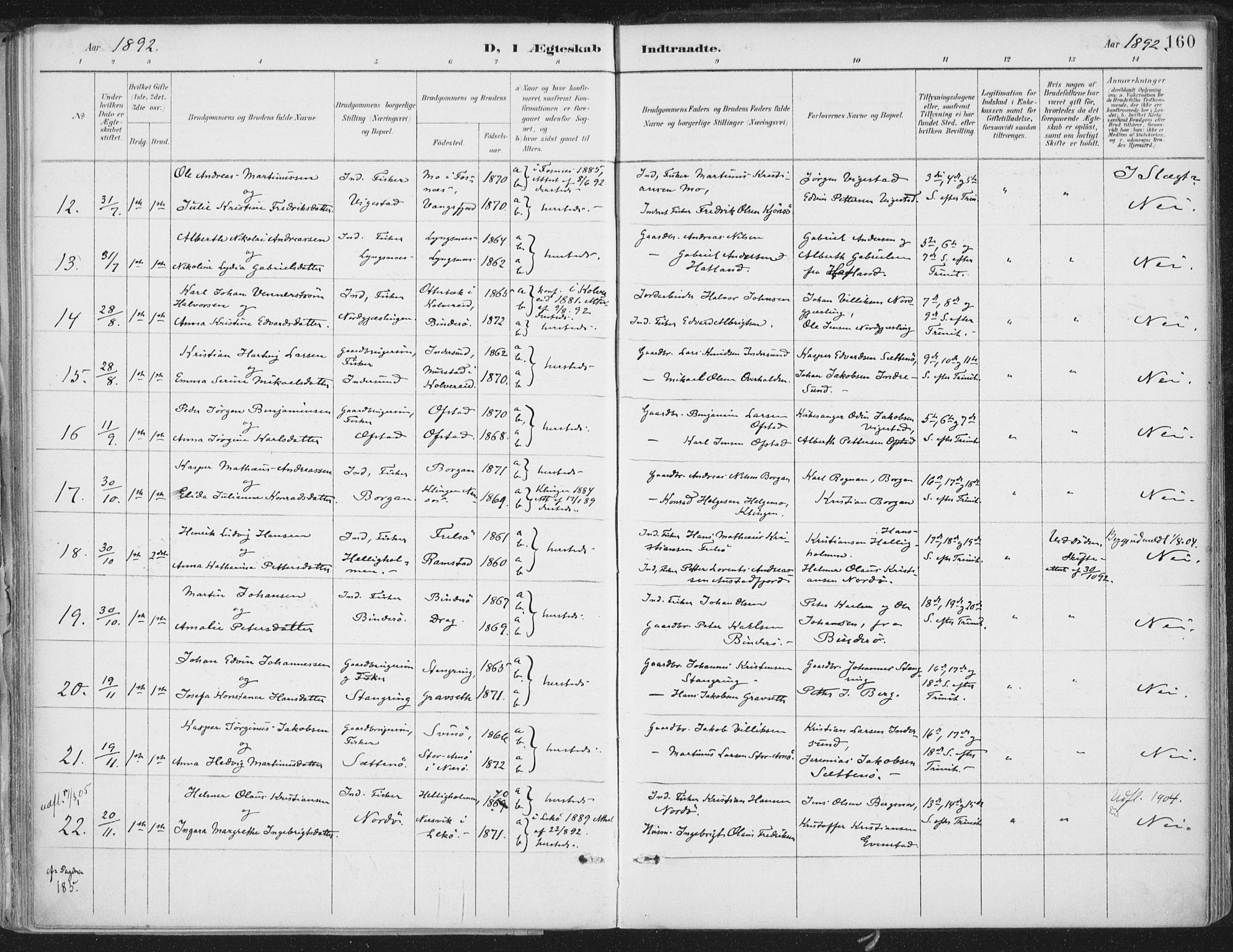 Ministerialprotokoller, klokkerbøker og fødselsregistre - Nord-Trøndelag, SAT/A-1458/786/L0687: Parish register (official) no. 786A03, 1888-1898, p. 160