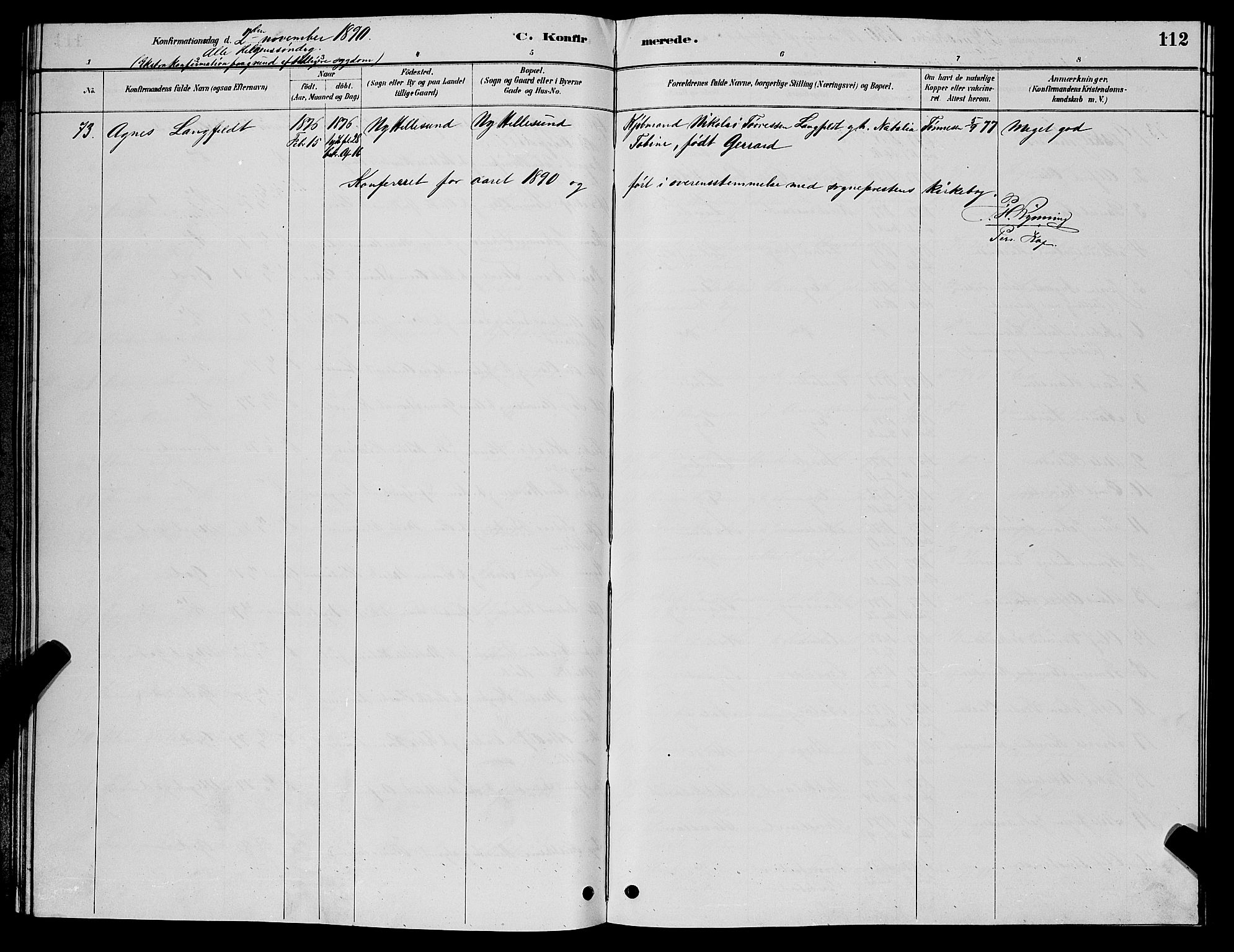 Søgne sokneprestkontor, SAK/1111-0037/F/Fb/Fbb/L0005: Parish register (copy) no. B 5, 1884-1891, p. 112
