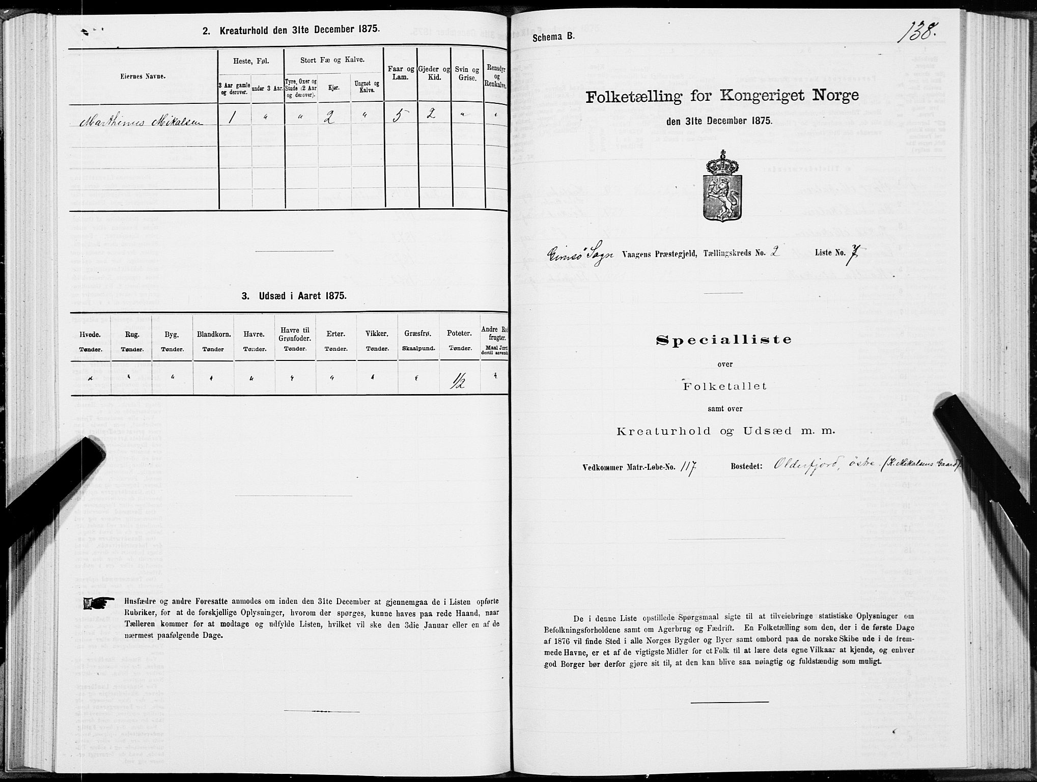 SAT, 1875 census for 1865P Vågan, 1875, p. 5138