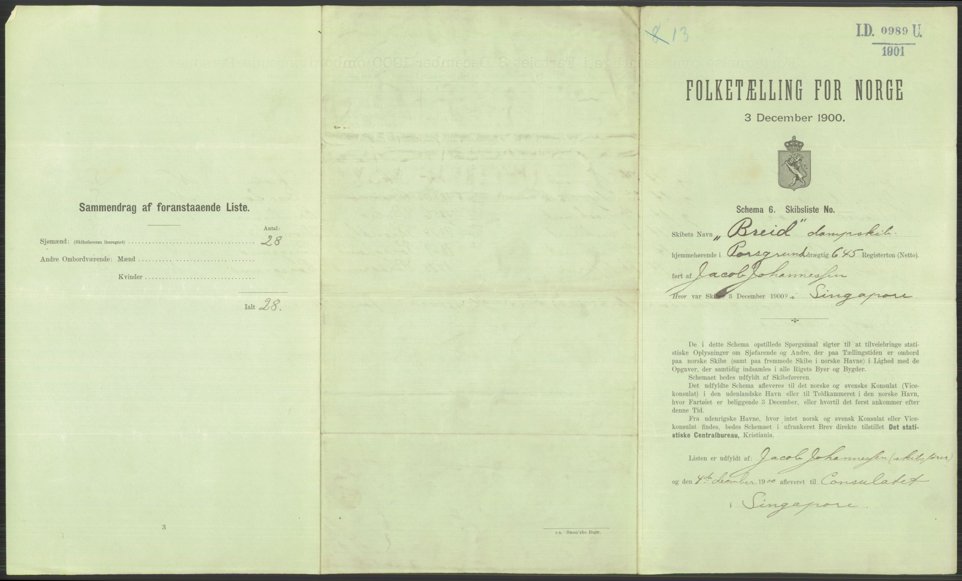 RA, 1900 Census - ship lists from ships in Norwegian harbours, harbours abroad and at sea, 1900, p. 5015