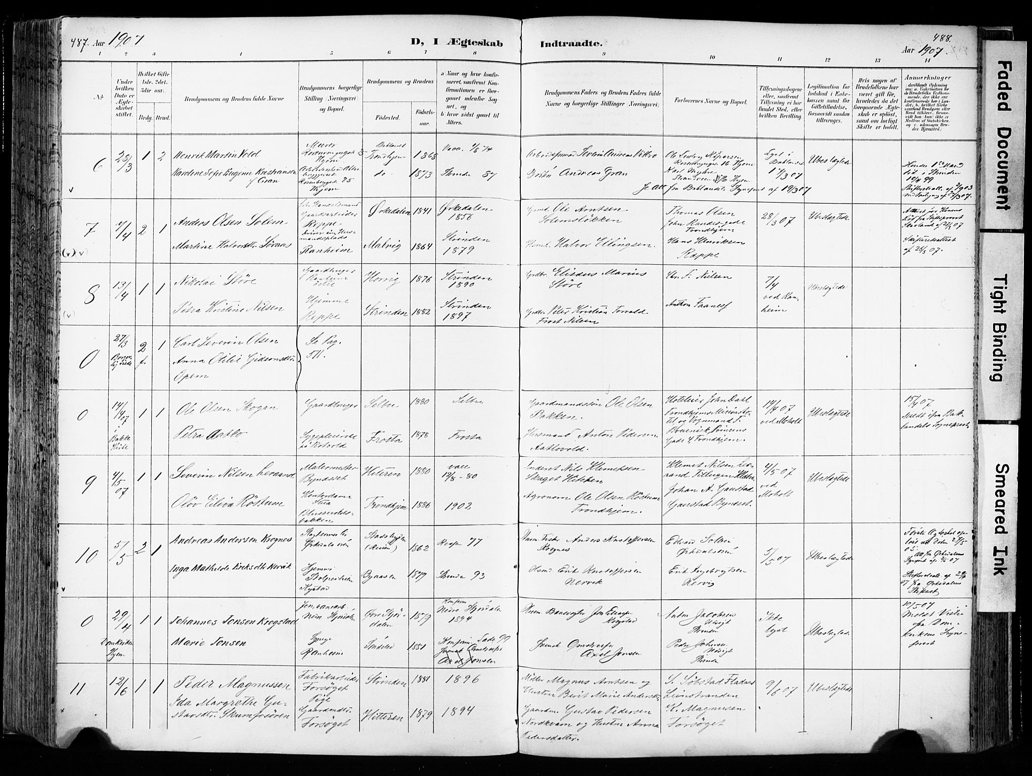 Ministerialprotokoller, klokkerbøker og fødselsregistre - Sør-Trøndelag, SAT/A-1456/606/L0301: Parish register (official) no. 606A16, 1894-1907, p. 487-488