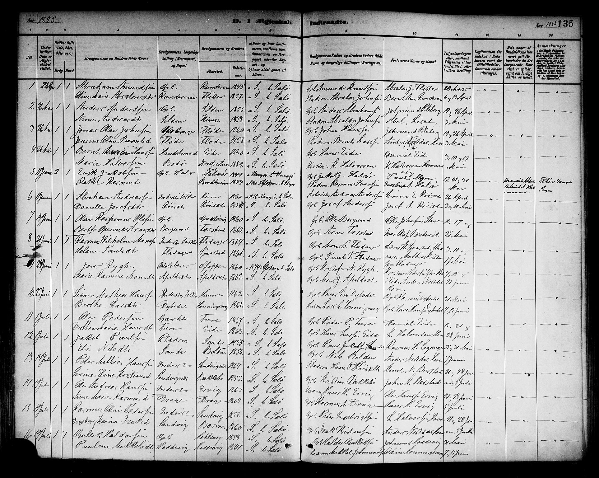 Selje sokneprestembete, SAB/A-99938/H/Ha/Haa/Haab: Parish register (official) no. B 1, 1881-1890, p. 135