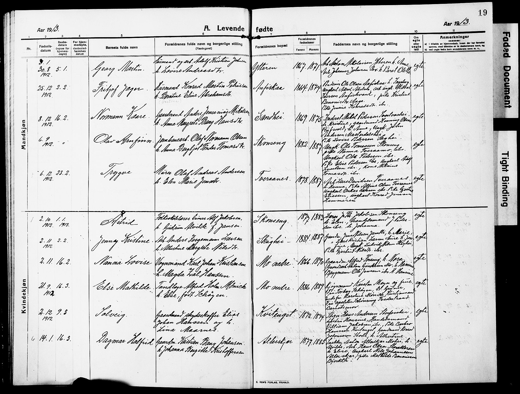Ministerialprotokoller, klokkerbøker og fødselsregistre - Nordland, SAT/A-1459/827/L0423: Parish register (copy) no. 827C12, 1912-1930, p. 19