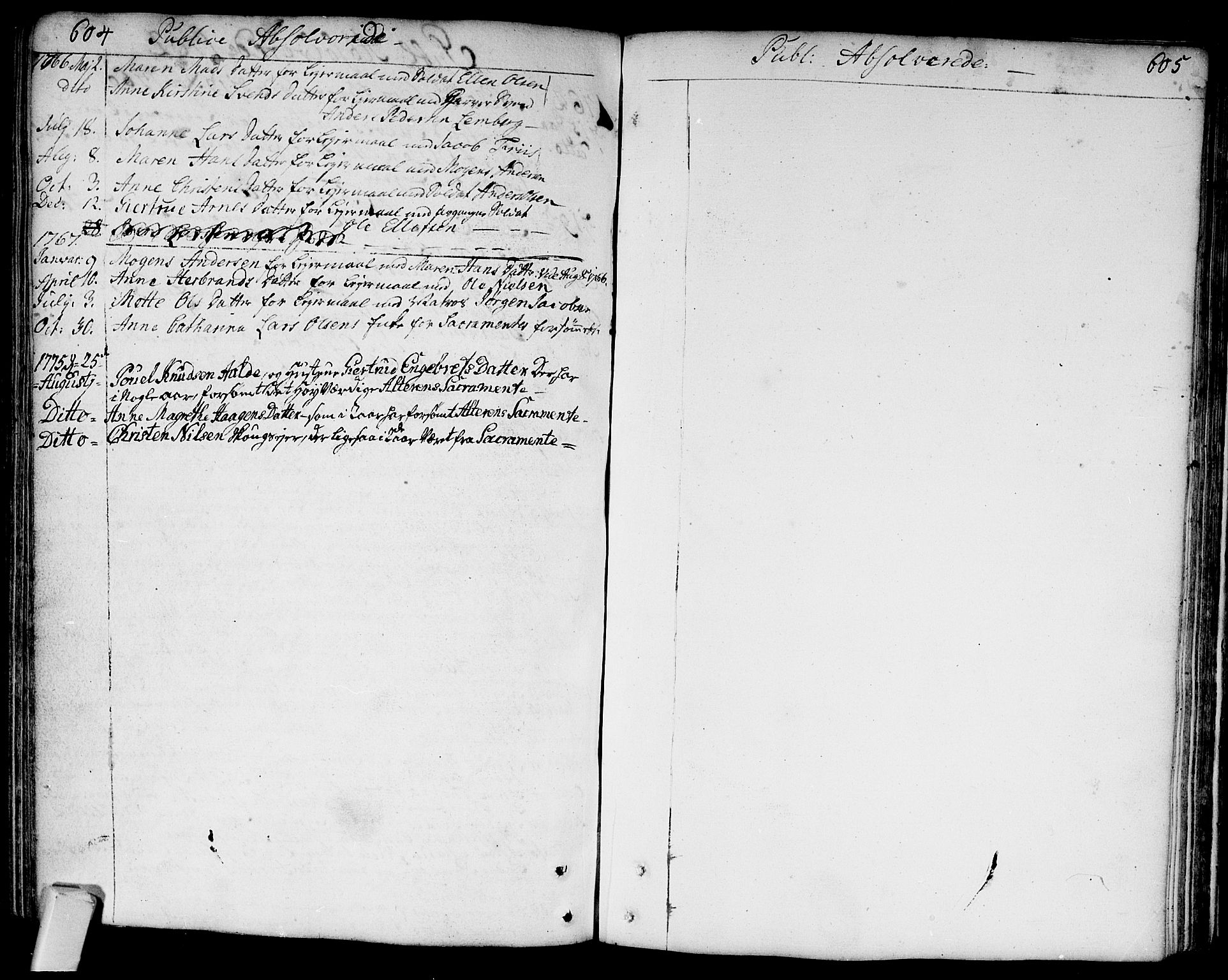 Bragernes kirkebøker, AV/SAKO-A-6/F/Fa/L0005: Parish register (official) no. I 5, 1759-1781, p. 604-605