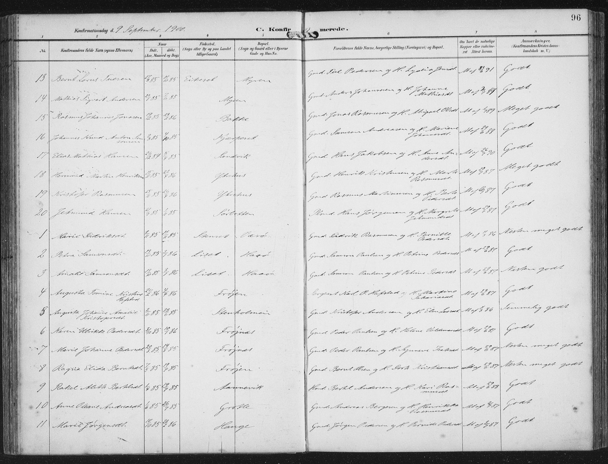 Bremanger sokneprestembete, AV/SAB-A-82201/H/Haa/Haab/L0002: Parish register (official) no. B  2, 1896-1908, p. 96