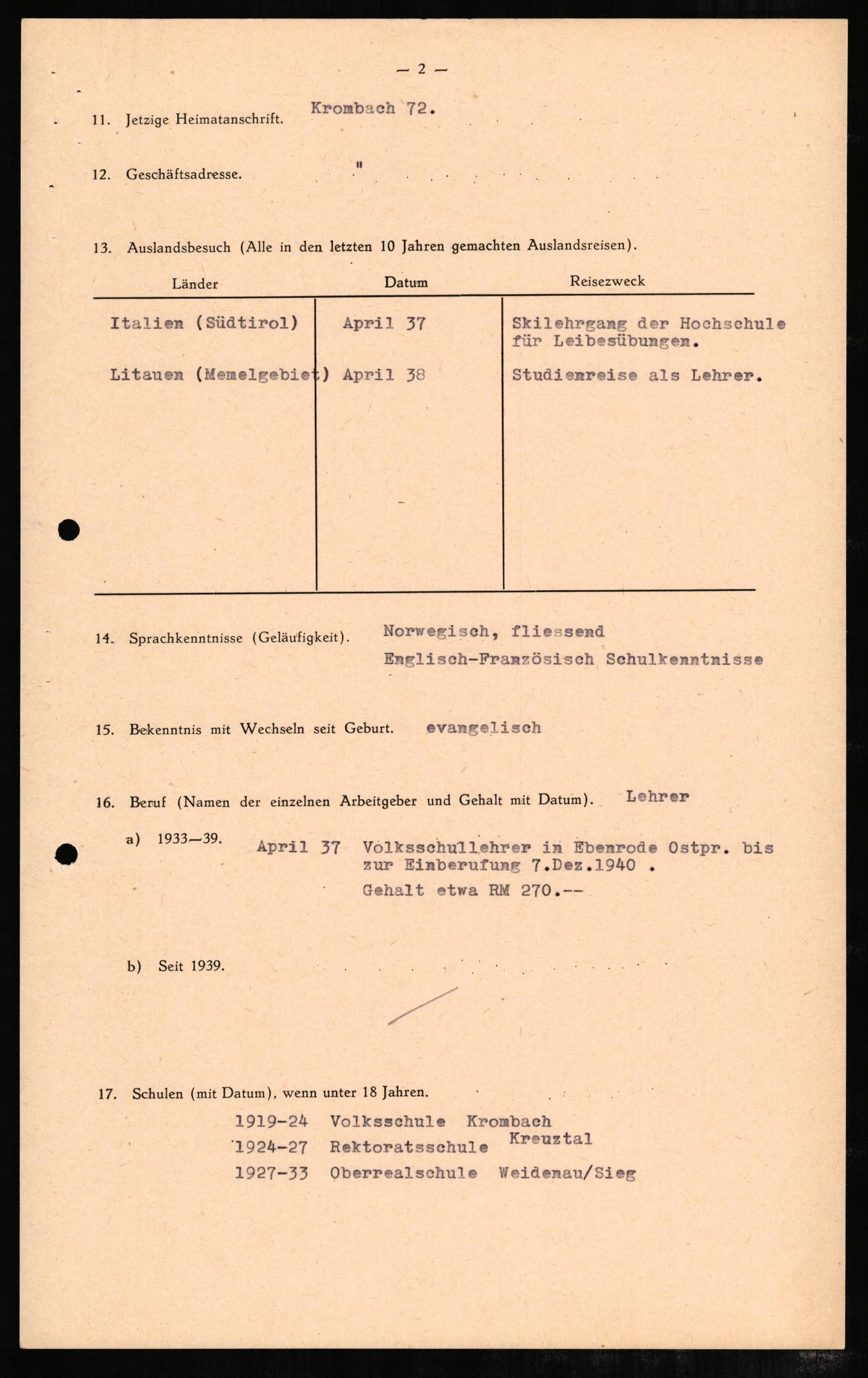 Forsvaret, Forsvarets overkommando II, AV/RA-RAFA-3915/D/Db/L0005: CI Questionaires. Tyske okkupasjonsstyrker i Norge. Tyskere., 1945-1946, p. 5