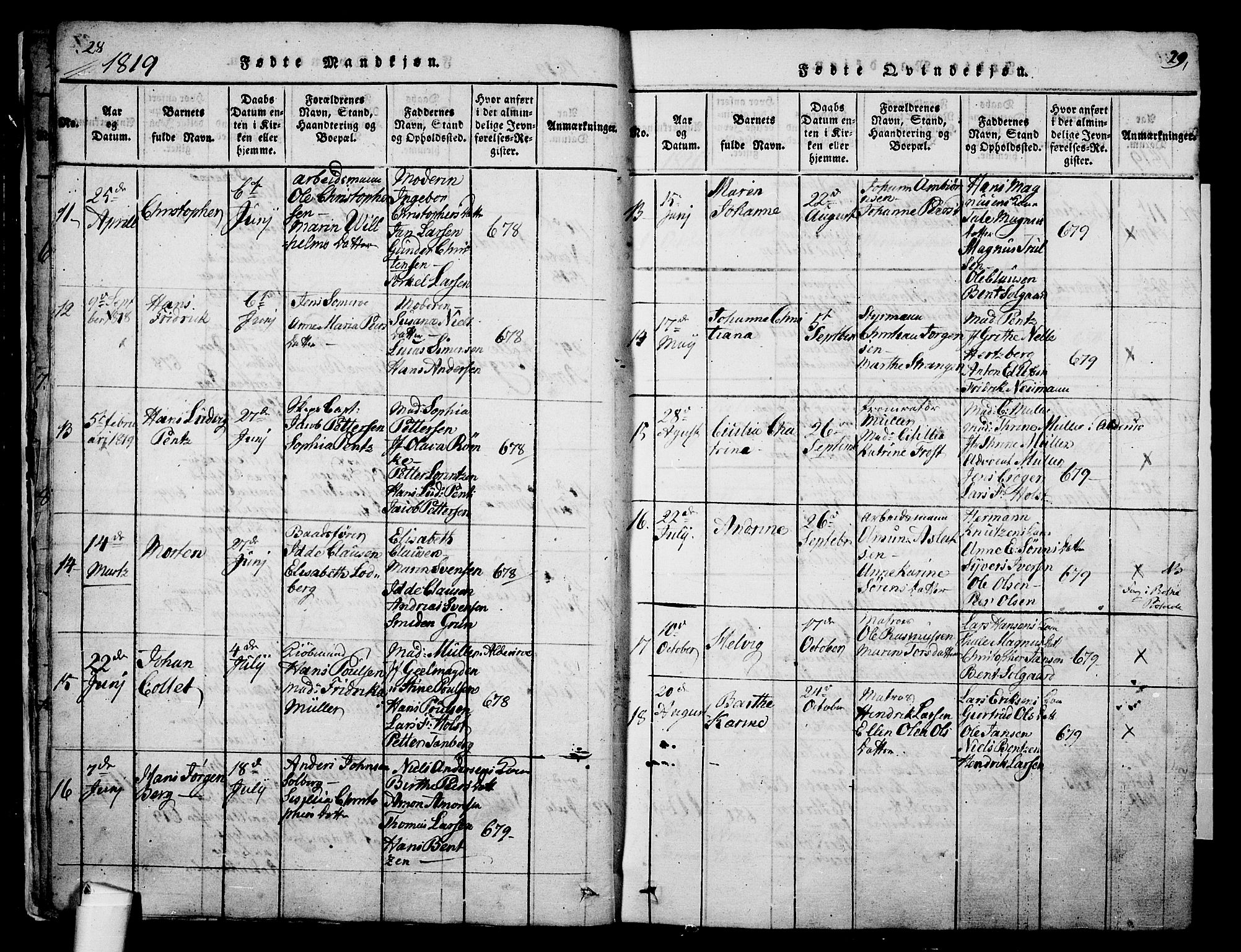 Holmestrand kirkebøker, SAKO/A-346/G/Ga/L0001: Parish register (copy) no. 1, 1814-1848, p. 28-29