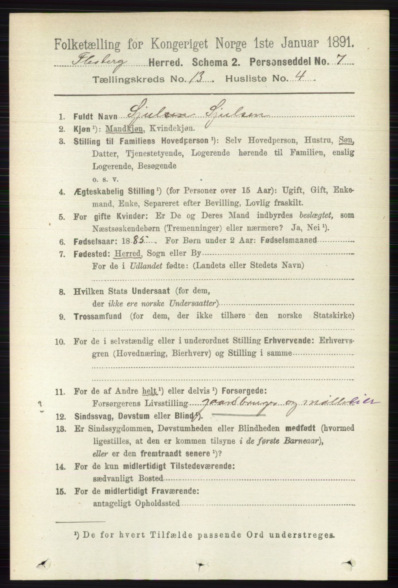 RA, 1891 census for 0631 Flesberg, 1891, p. 2244