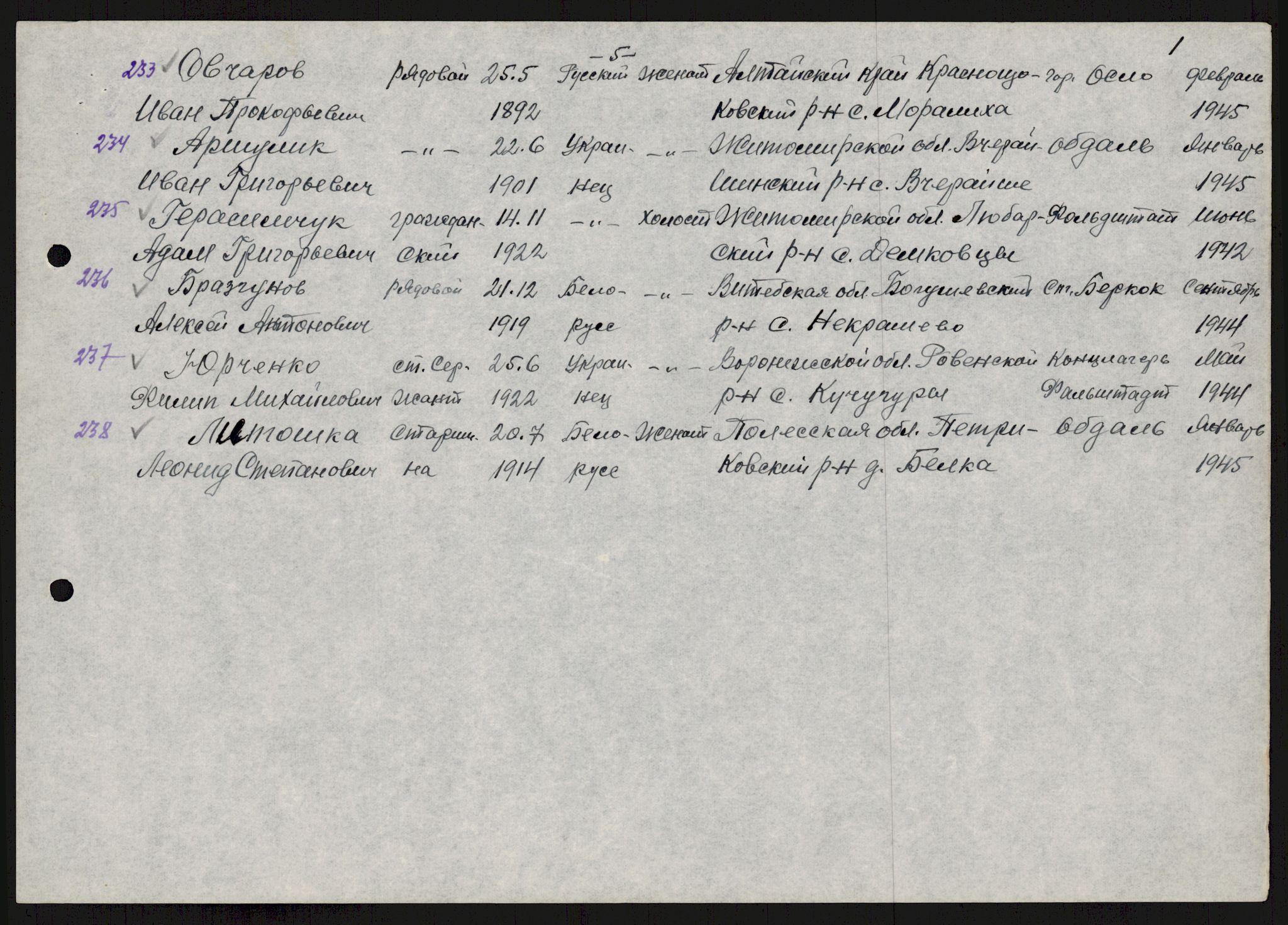 Flyktnings- og fangedirektoratet, Repatrieringskontoret, AV/RA-S-1681/D/Db/L0018: Displaced Persons (DPs) og sivile tyskere, 1945-1948, p. 49