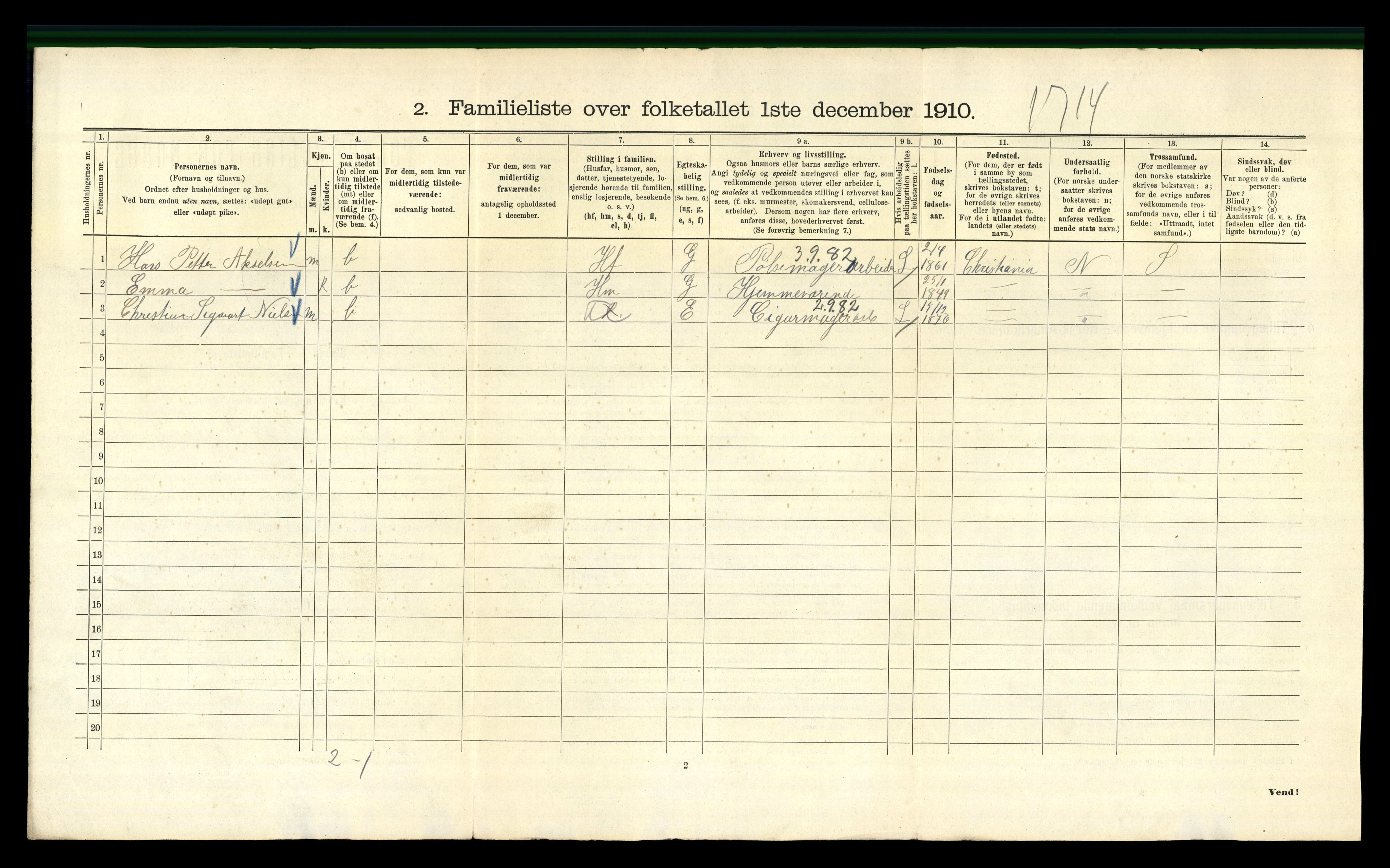 RA, 1910 census for Kristiania, 1910, p. 24206