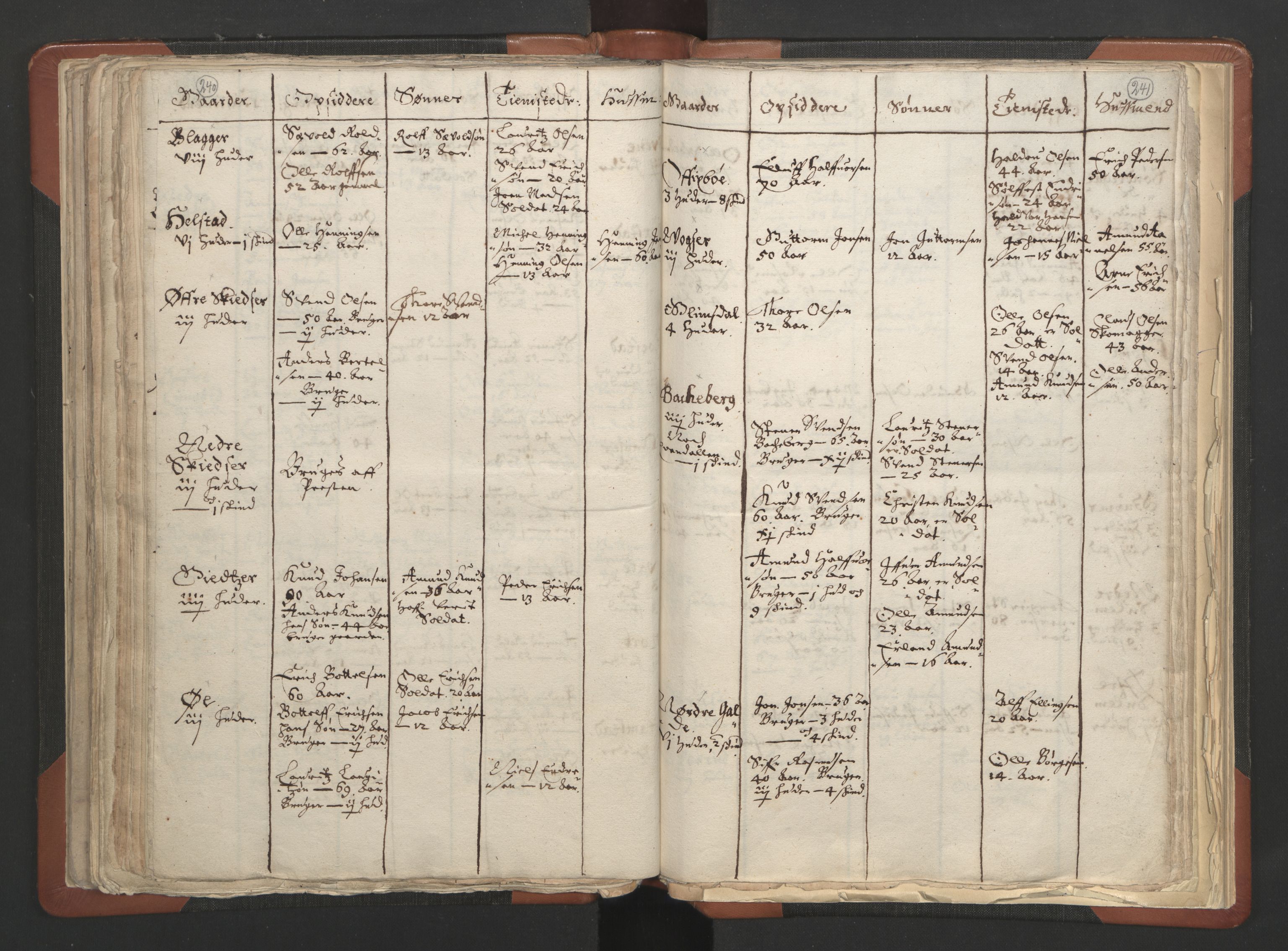 RA, Vicar's Census 1664-1666, no. 6: Gudbrandsdal deanery, 1664-1666, p. 240-241