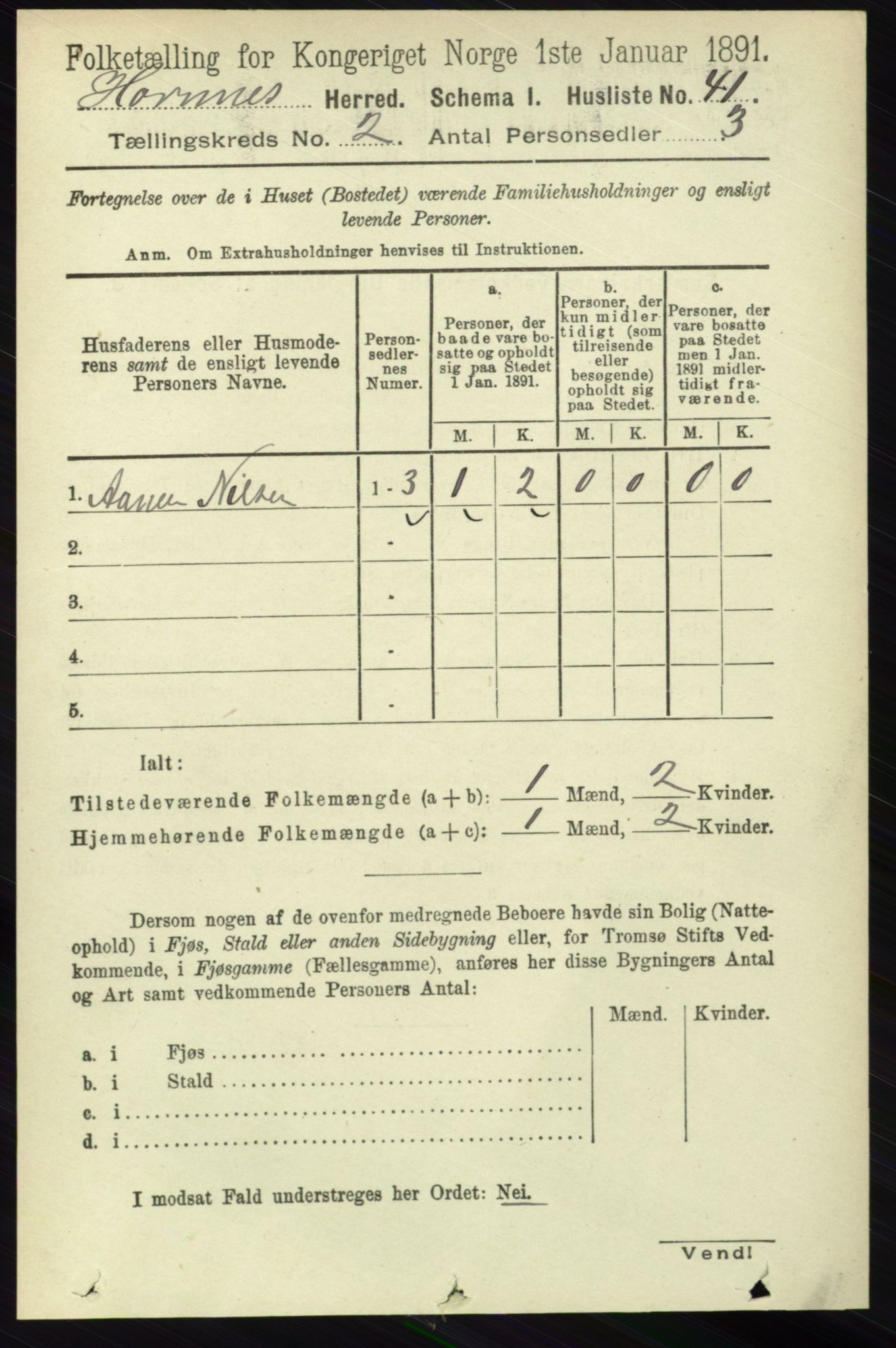 RA, 1891 census for 0936 Hornnes, 1891, p. 213