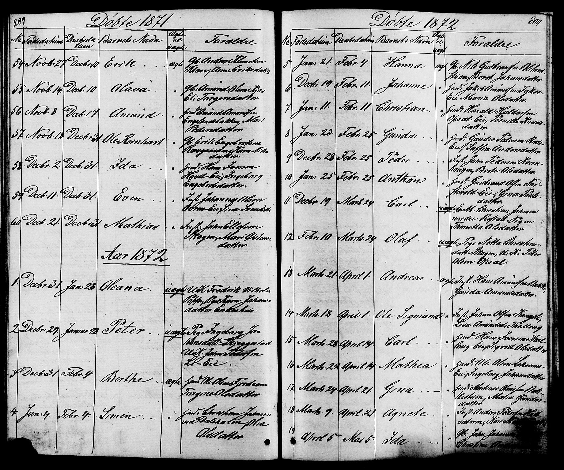 Østre Gausdal prestekontor, SAH/PREST-092/H/Ha/Hab/L0001: Parish register (copy) no. 1, 1863-1893, p. 299-300