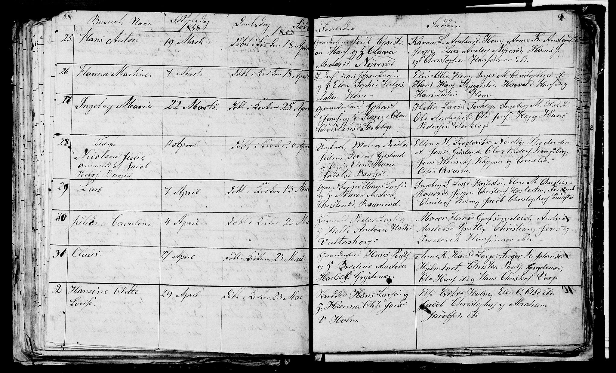 Våle kirkebøker, AV/SAKO-A-334/G/Ga/L0002: Parish register (copy) no. I 2, 1851-1863, p. 8-9