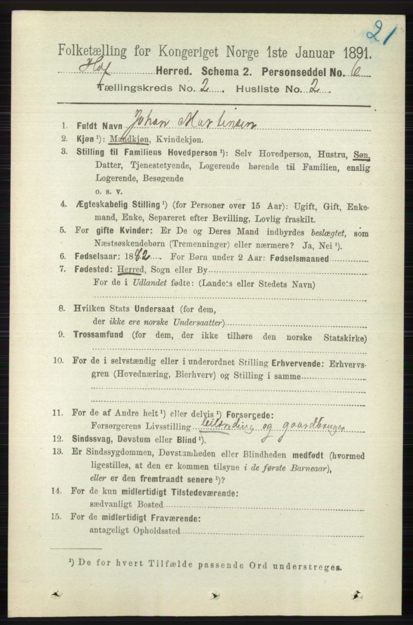 RA, 1891 census for 0714 Hof, 1891, p. 458