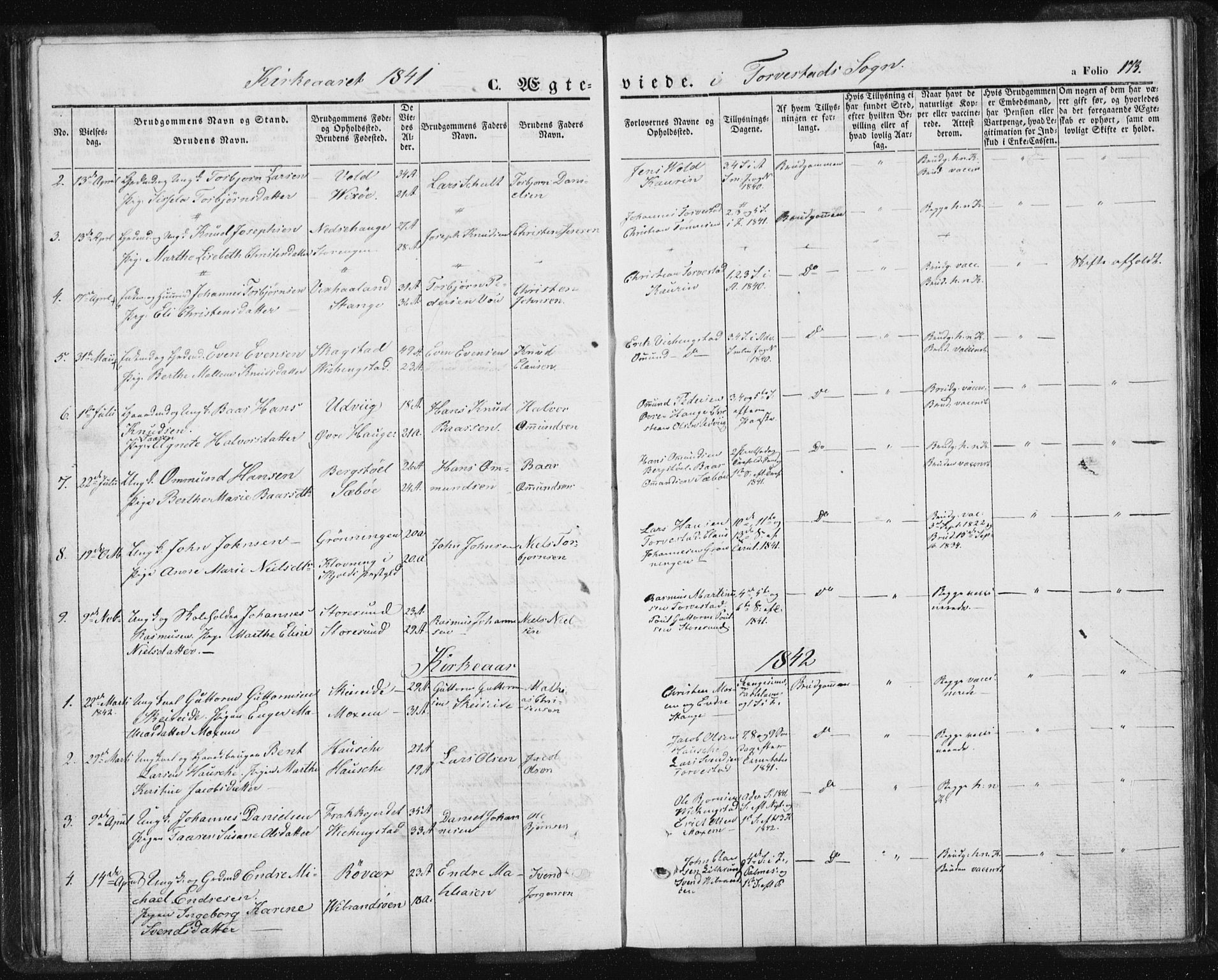 Torvastad sokneprestkontor, SAST/A -101857/H/Ha/Haa/L0005: Parish register (official) no. A 5, 1836-1847, p. 173