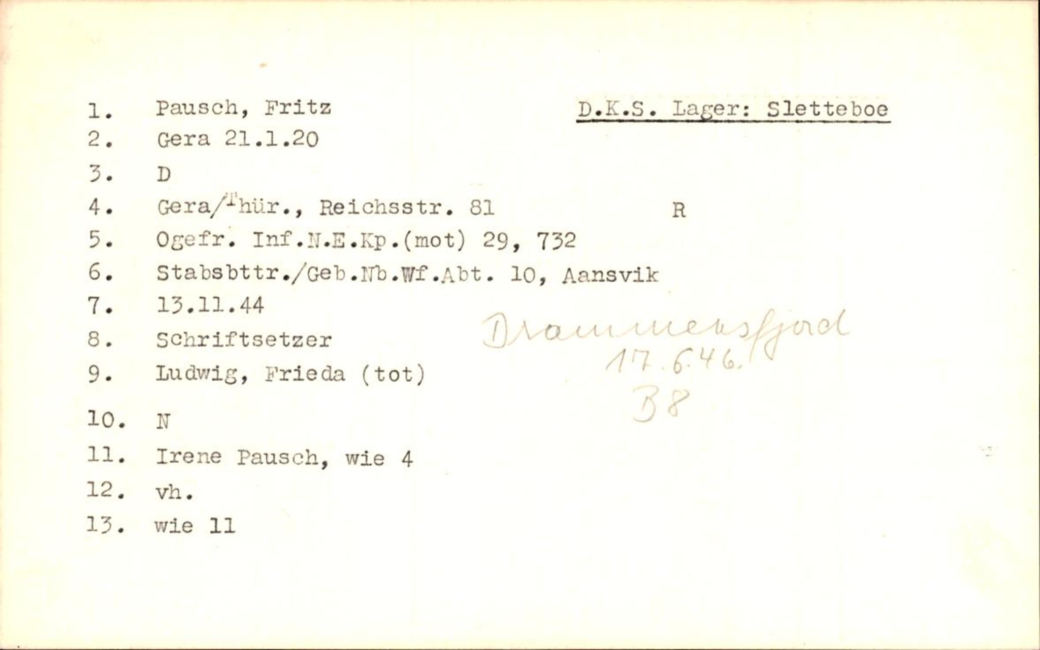 Hjemsendte tyskere , RA/RAFA-6487/D/Db/L0021: Paüls-Raglewaski, 1945-1947, p. 6
