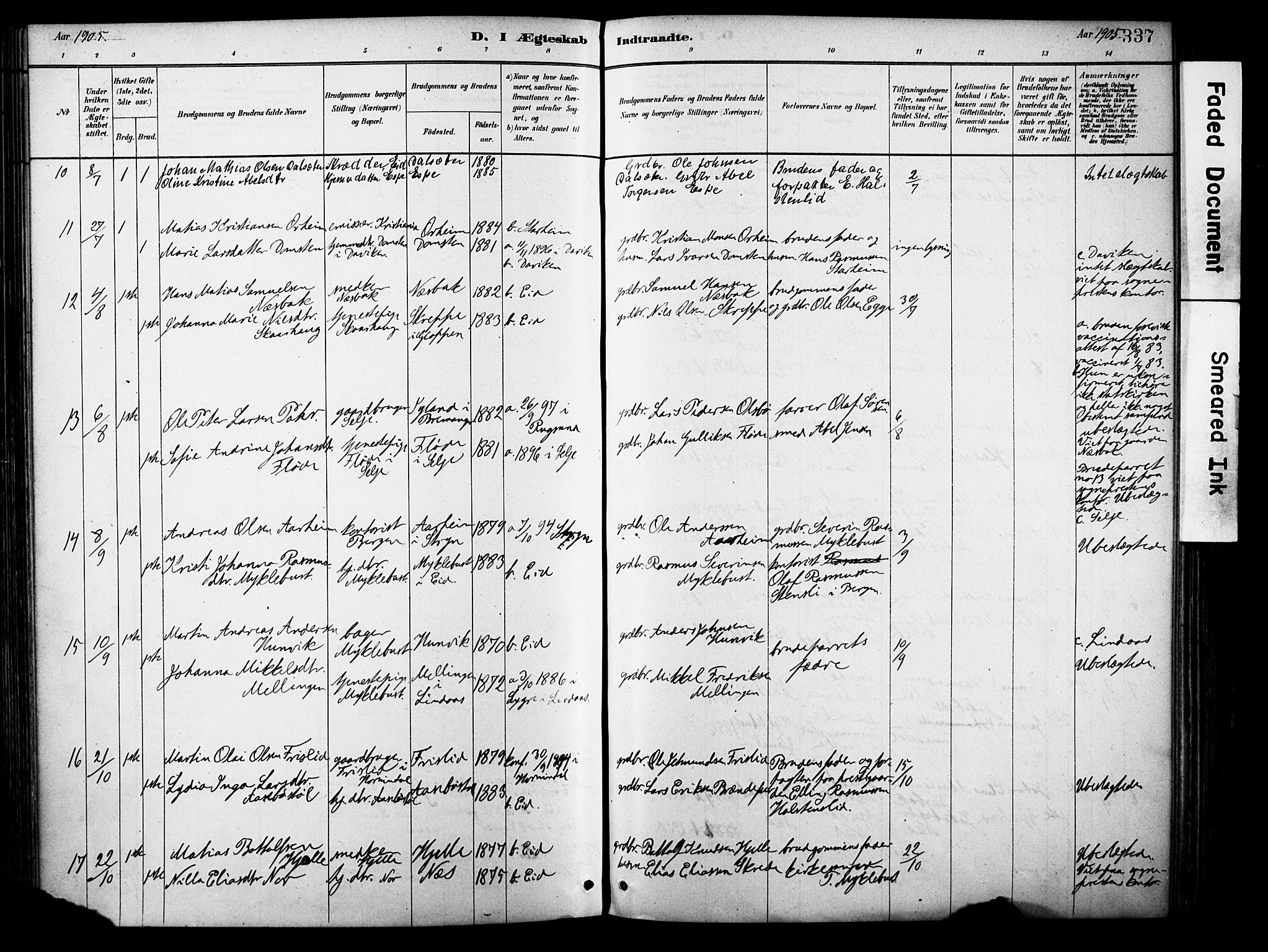 Eid sokneprestembete, AV/SAB-A-82301/H/Haa/Haab/L0001: Parish register (official) no. B 1, 1879-1906, p. 337