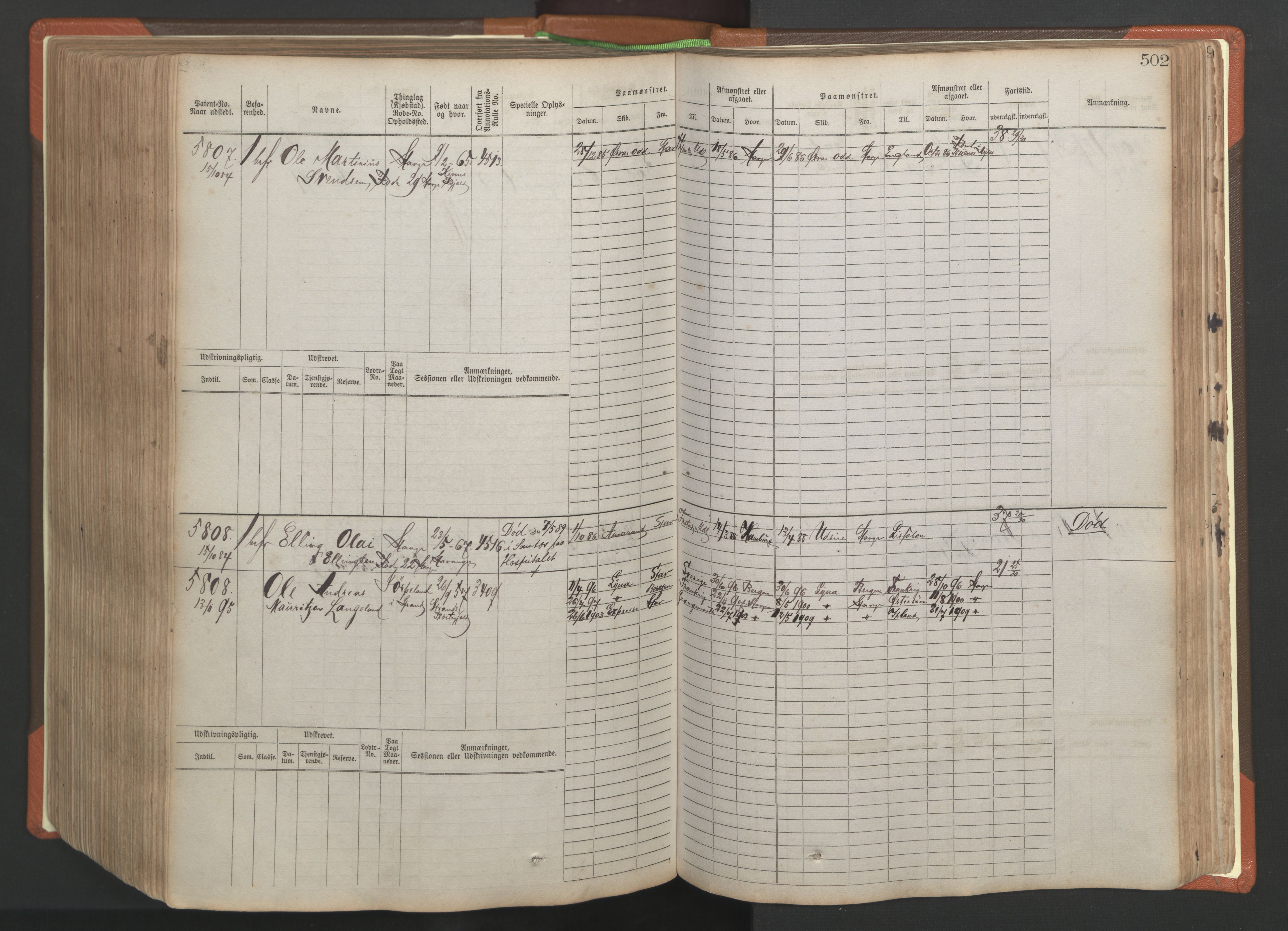 Stavanger sjømannskontor, AV/SAST-A-102006/F/Fb/Fbb/L0009: Sjøfartshovedrulle, patentnr. 4805-6006, 1879-1887, p. 508