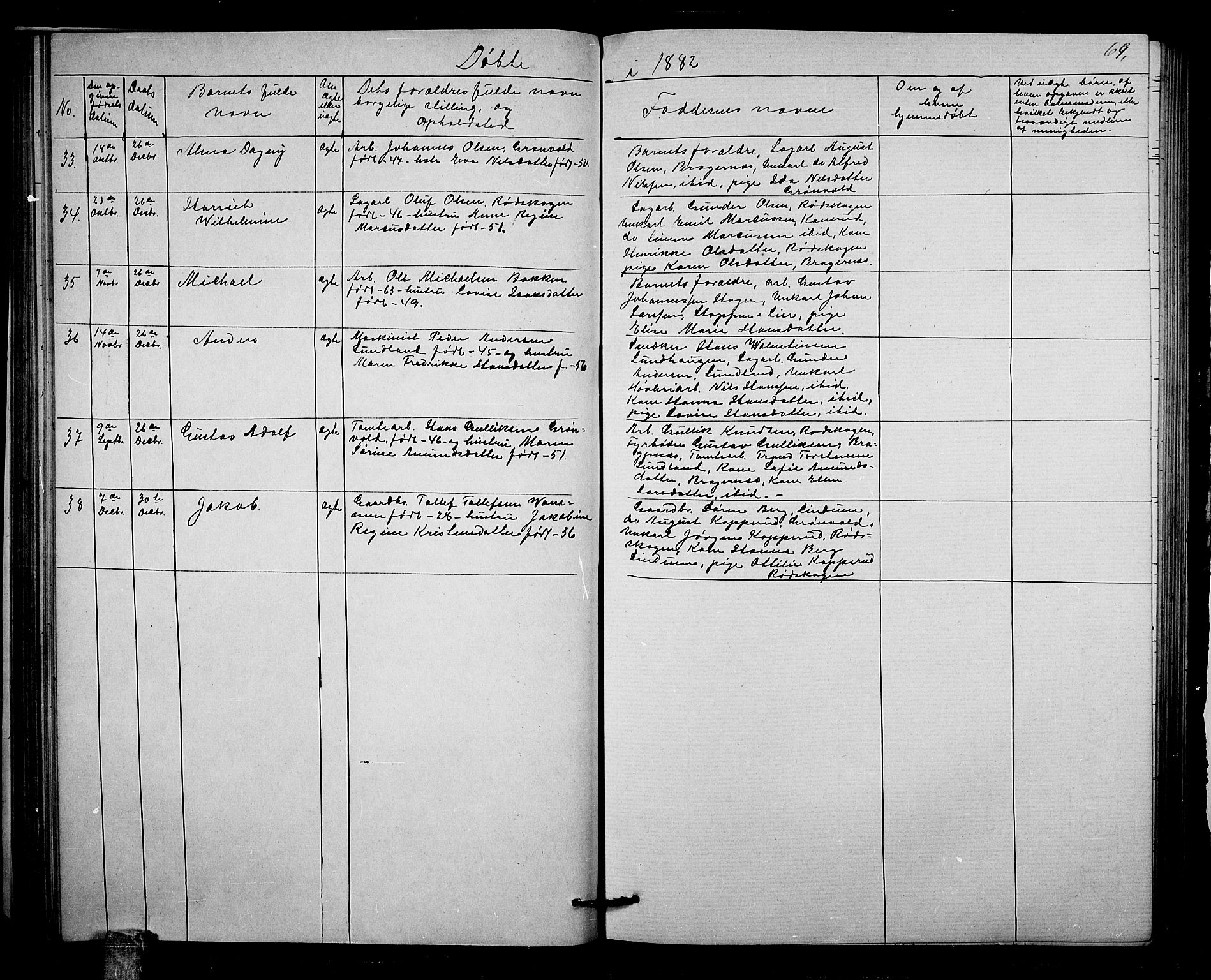 Strømsgodset kirkebøker, SAKO/A-324/G/Ga/L0001: Parish register (copy) no. 1, 1860-1884, p. 69