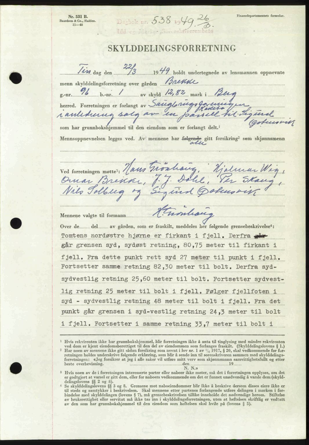 Idd og Marker sorenskriveri, AV/SAO-A-10283/G/Gb/Gbb/L0012: Mortgage book no. A12, 1949-1949, Diary no: : 538/1949