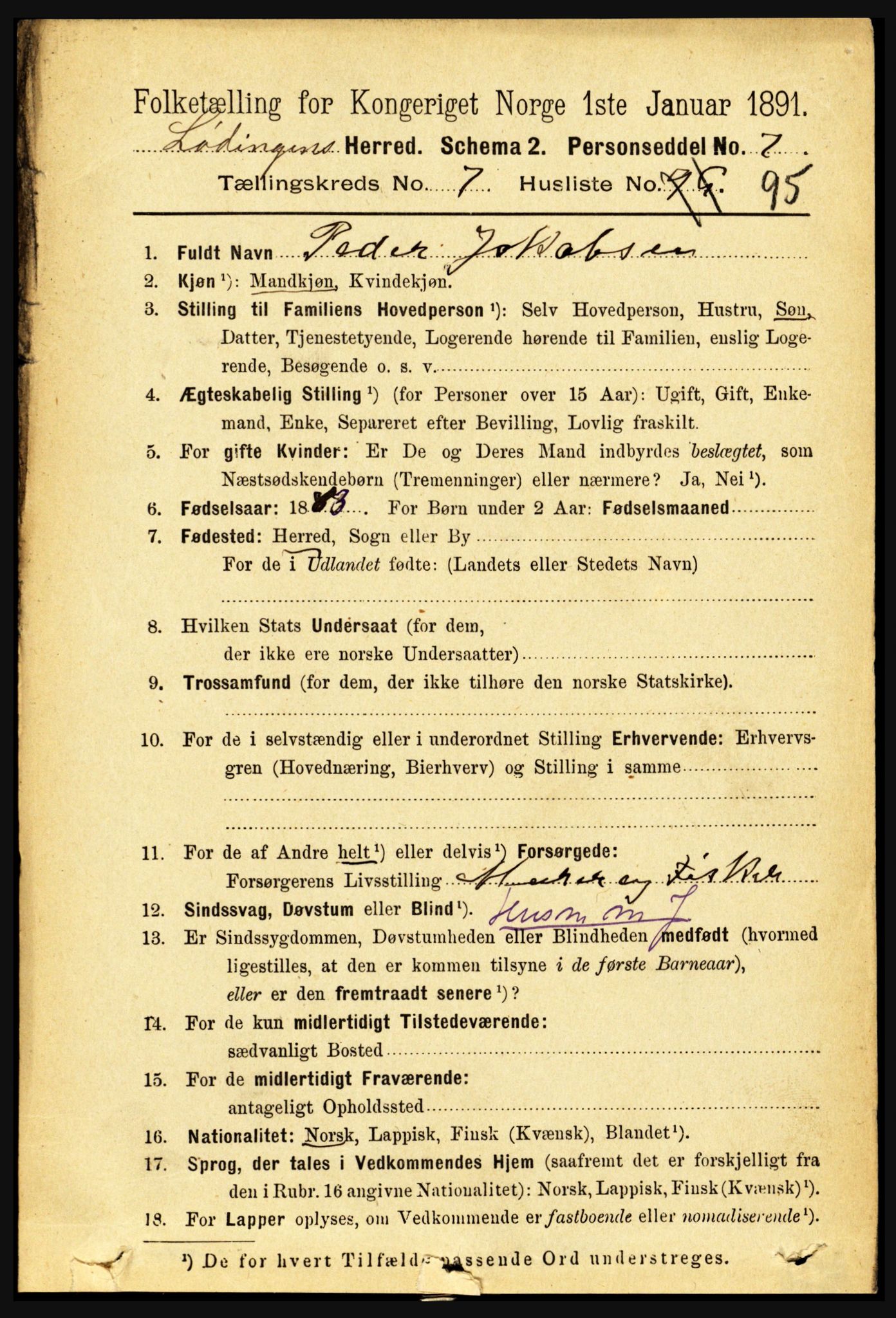 RA, 1891 census for 1851 Lødingen, 1891, p. 3952