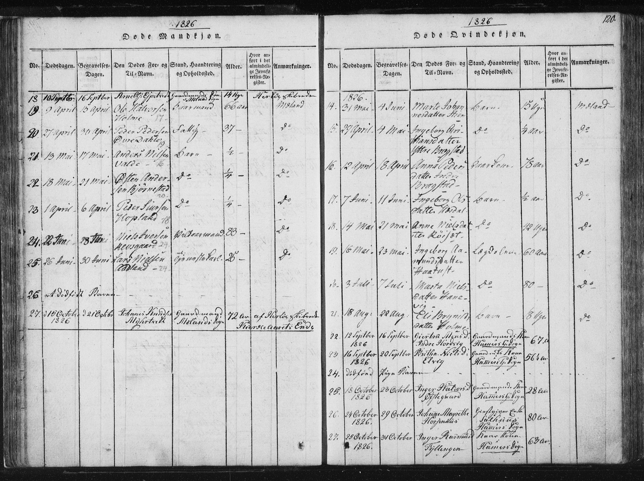 Hamre sokneprestembete, AV/SAB-A-75501/H/Ha/Haa/Haaa/L0010: Parish register (official) no. A 10, 1816-1826, p. 120