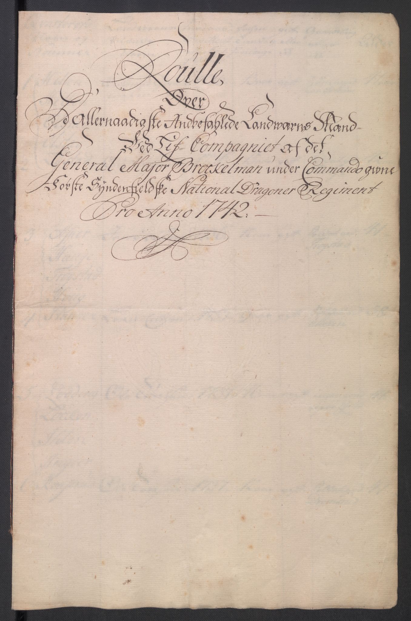 Kommanderende general (KG I) med Det norske krigsdirektorium, AV/RA-EA-5419/D/L0265: 1. Sønnafjelske dragonregiment: Lister, 1717-1753, p. 230