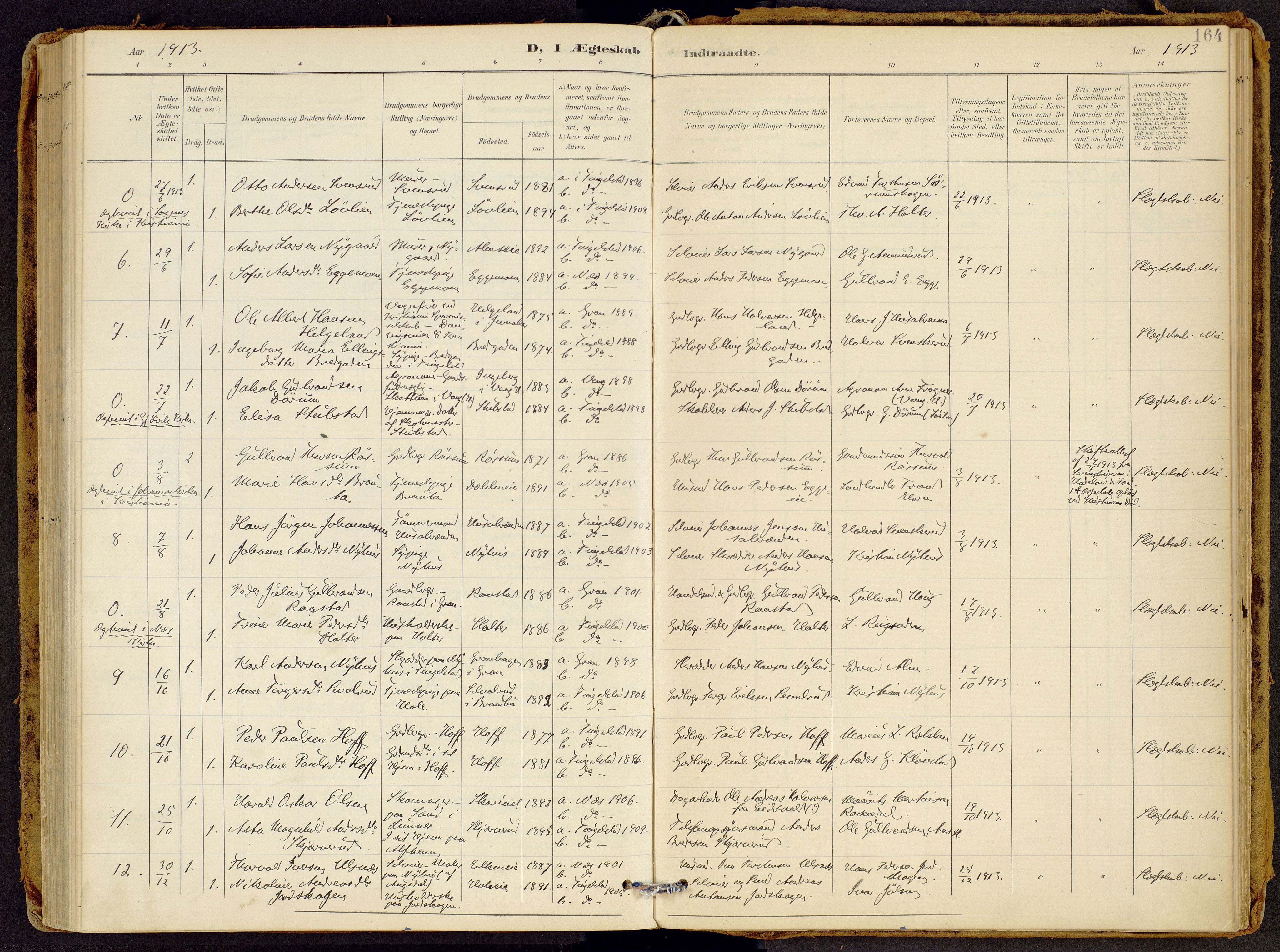 Brandbu prestekontor, SAH/PREST-114/H/Ha/Haa/L0002: Parish register (official) no. 2, 1899-1914, p. 164